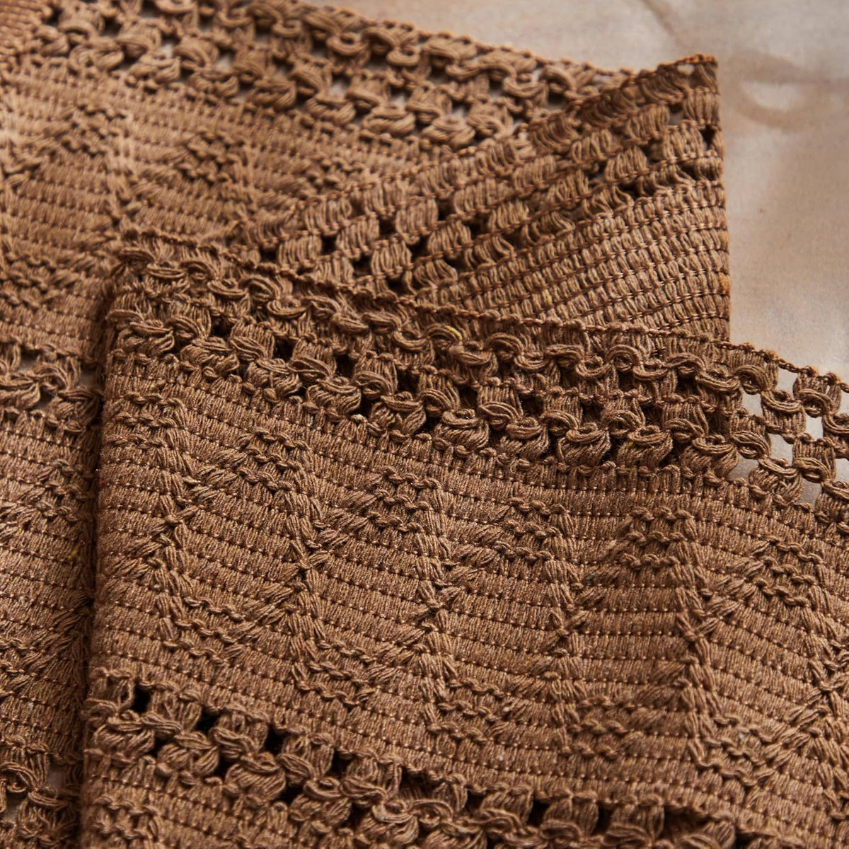 Macrame Style Boho Placemats Set of 6, Caramel 12x20 Inch | Decorative Farmhouse Table Mats, Natural Cotton Woven Place