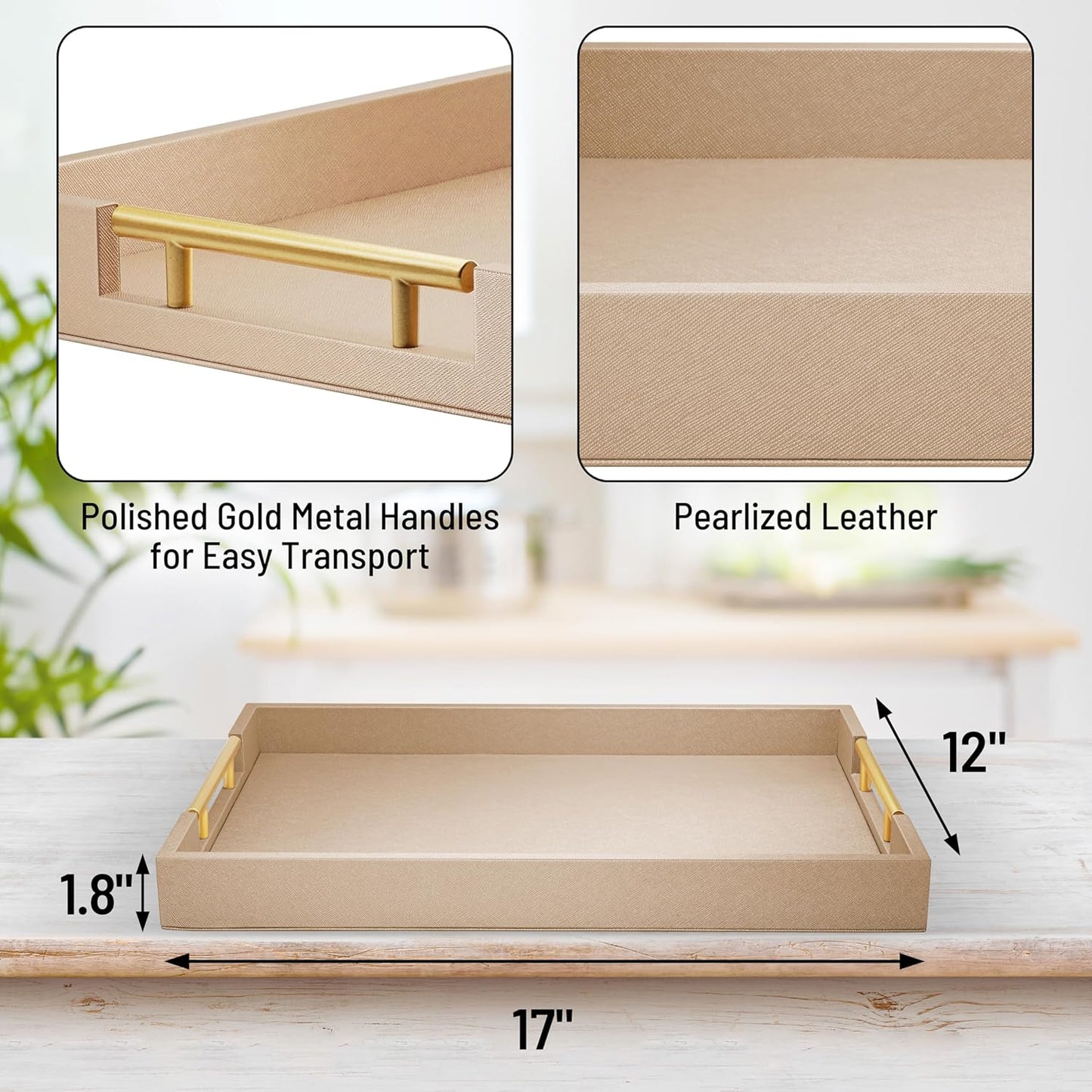 Wood Serving Tray / Patinated Gold / 17 x 12 x 1.8