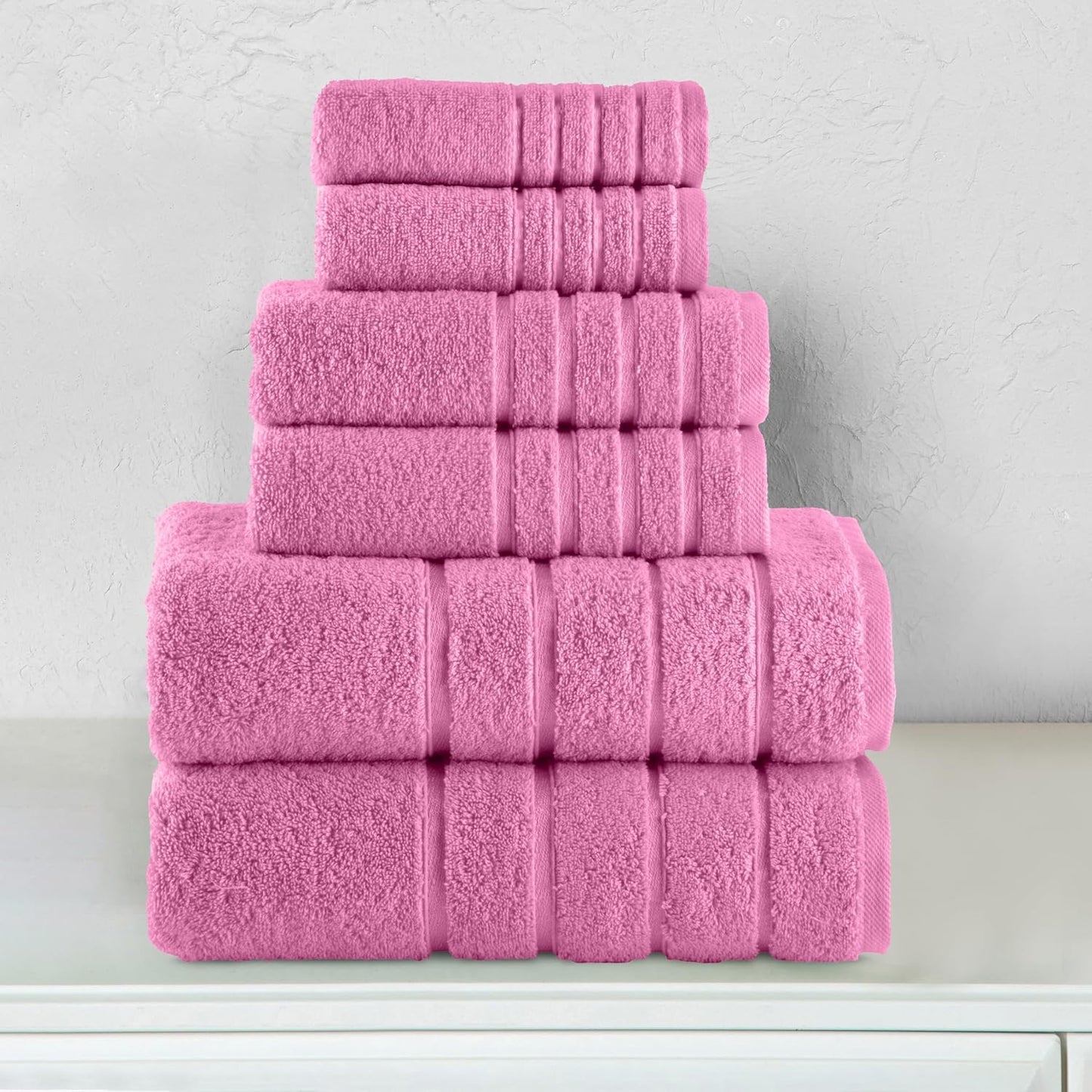 Elegant Comfort 4 Lines Viscose Stripe 6-Piece Premium Towel Set - 100% Turkish Cotton High Absorbent Luxury Bathroom