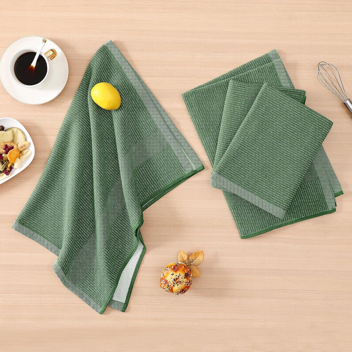 Homaxy 380 GSM Cotton Premium Kitchen Towels 12 Pack, 18"x 28", Grass Green | Flat and Terry Dish Towels, Highly