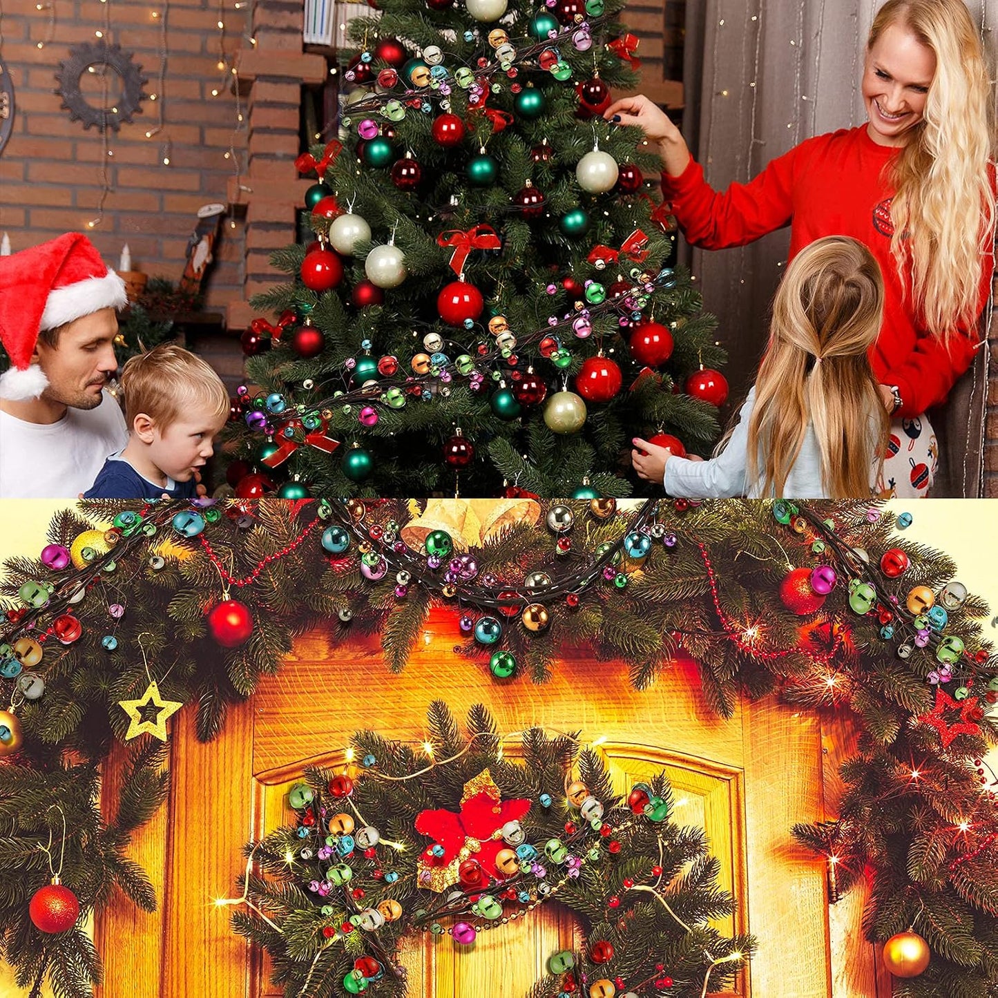 WILLBOND 9 ft Multicolor Christmas Ball Garland, Hanging Bauble Ornaments | For tree trimming, Lightweight plastic