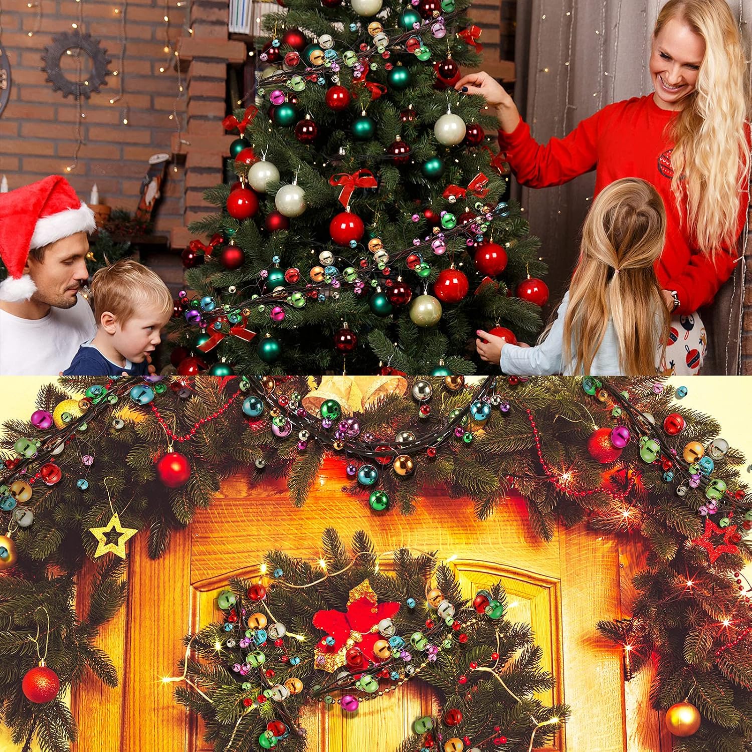 WILLBOND 9 ft Multicolor Christmas Ball Garland, Hanging Bauble Ornaments | For tree trimming, Lightweight plastic