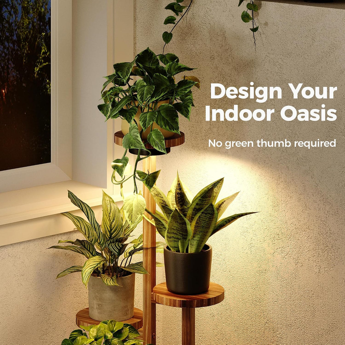 Bamworld Plant Stand Indoor with Grow Lights Plant Shelf 4 Tier Wood | plant holders for Multiple Plants Tall Corner