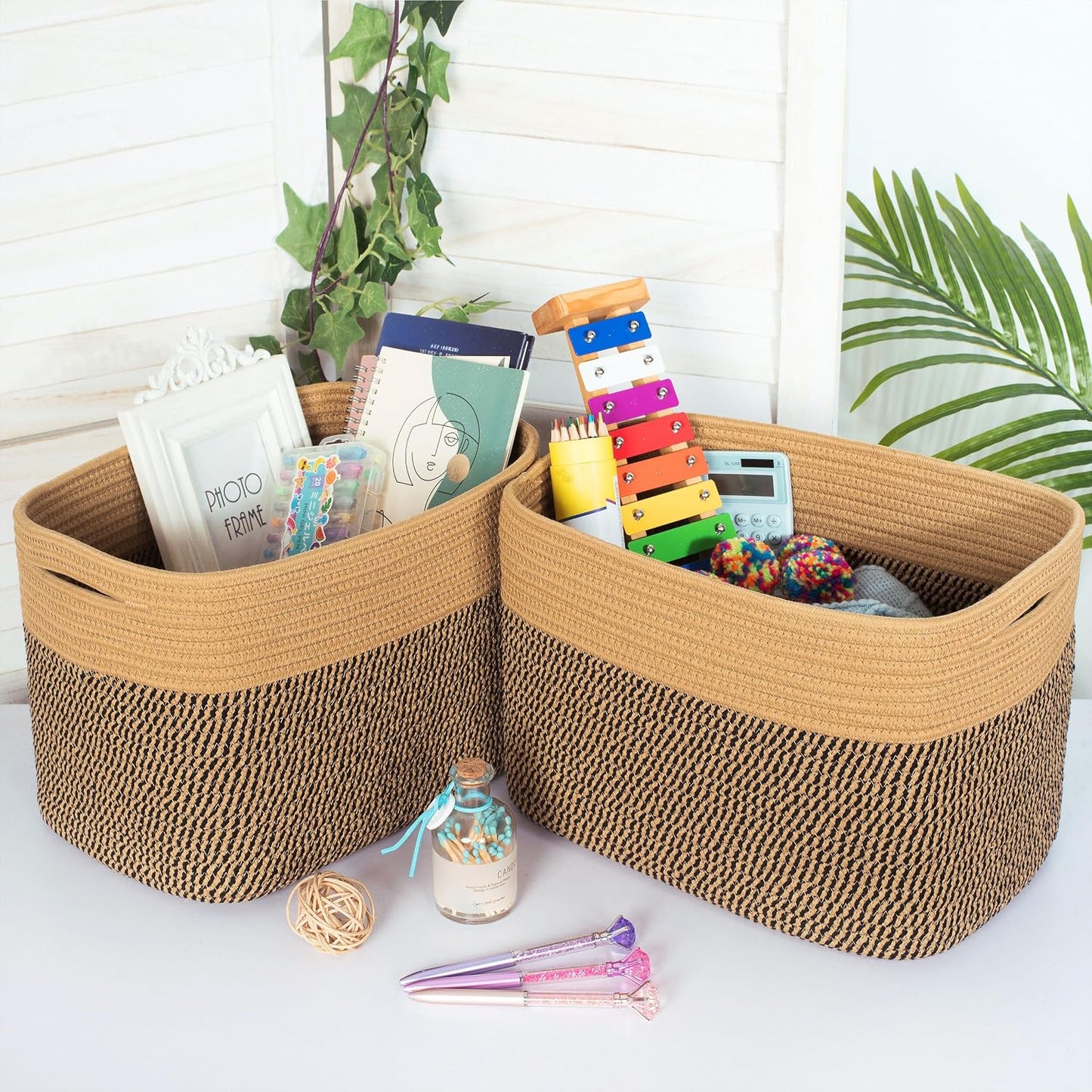 Woven Baskets for Storage / Brown / Black / Set of 3