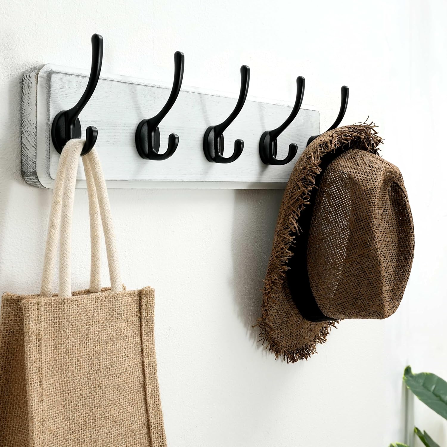 SKOLOO Rustic Wall Mounted Coat Rack, 16 inches Hole to Hole, Case of 2, Pine Solid Wood Coat Hook Hanger - 5 Hooks for