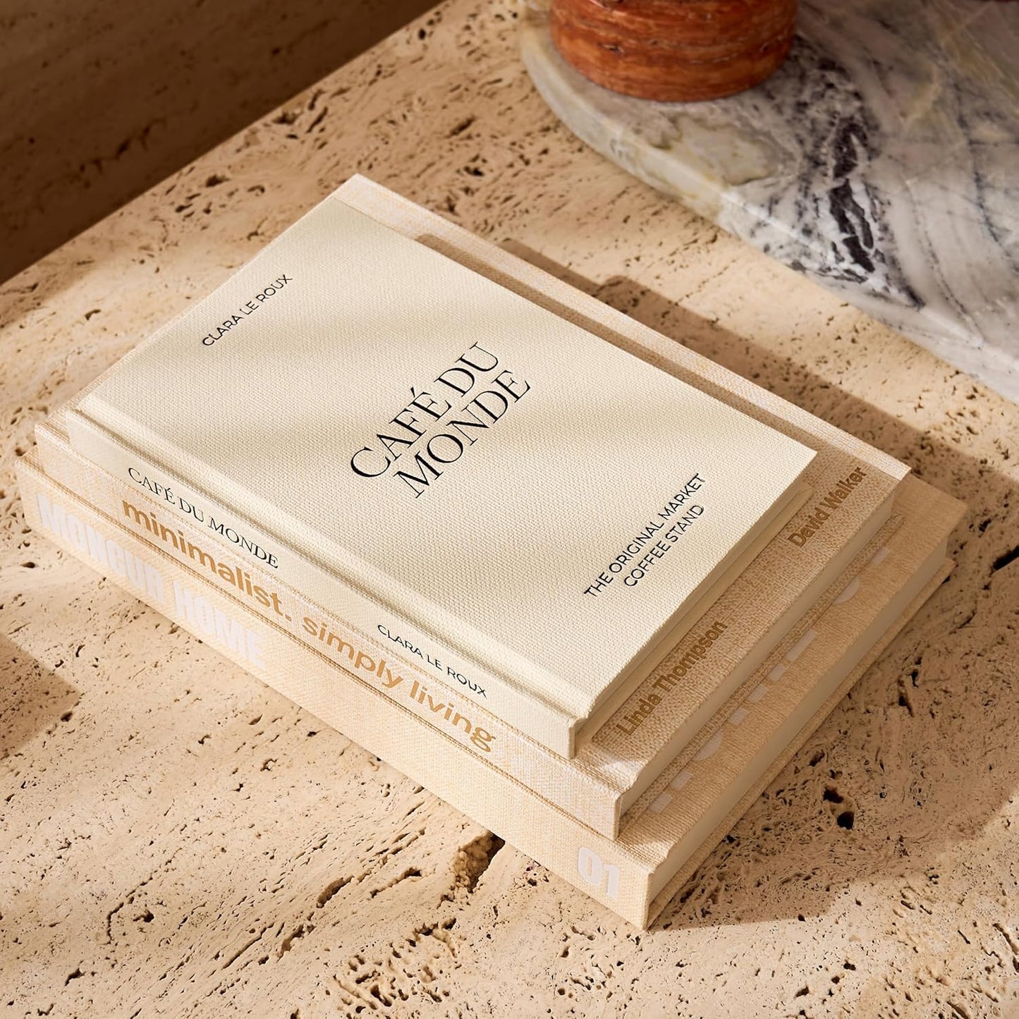 Decorative Coffee Table Books / Beige Monochrome / Set of 3