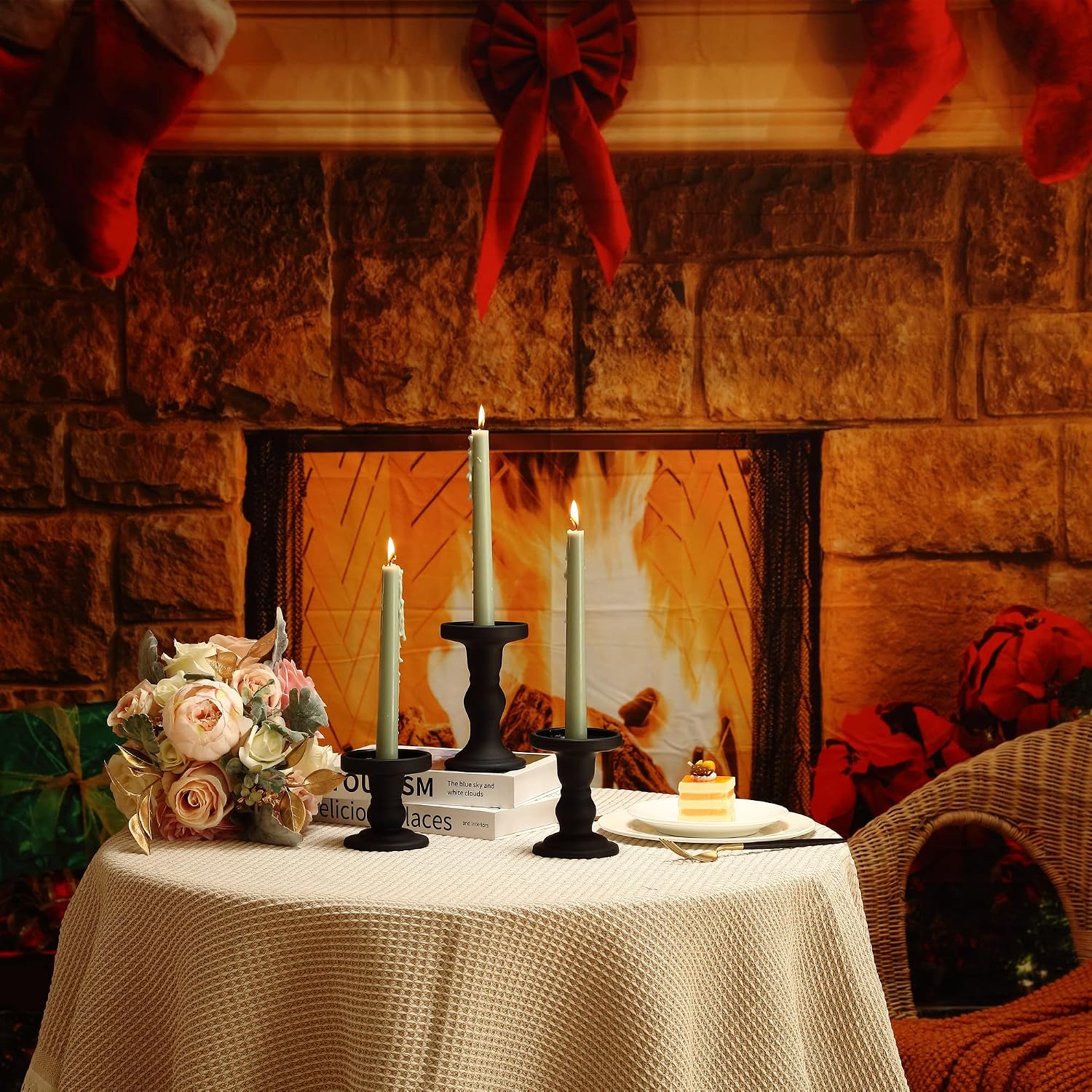 GMWD 3 Pcs Black Glass Candle Holder Set Clear, Candlesticks Holders Pillar Taper Candles Tealight Stand for Wedding
