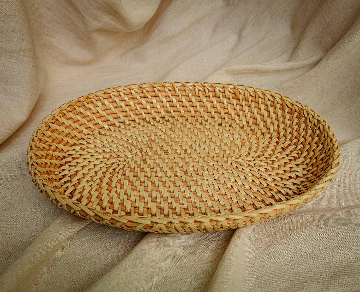 Rattan Bread Basket for Serving " Oval Wicker Fruit Tray Handmade Small / 12 x 8 x 2 / Natural