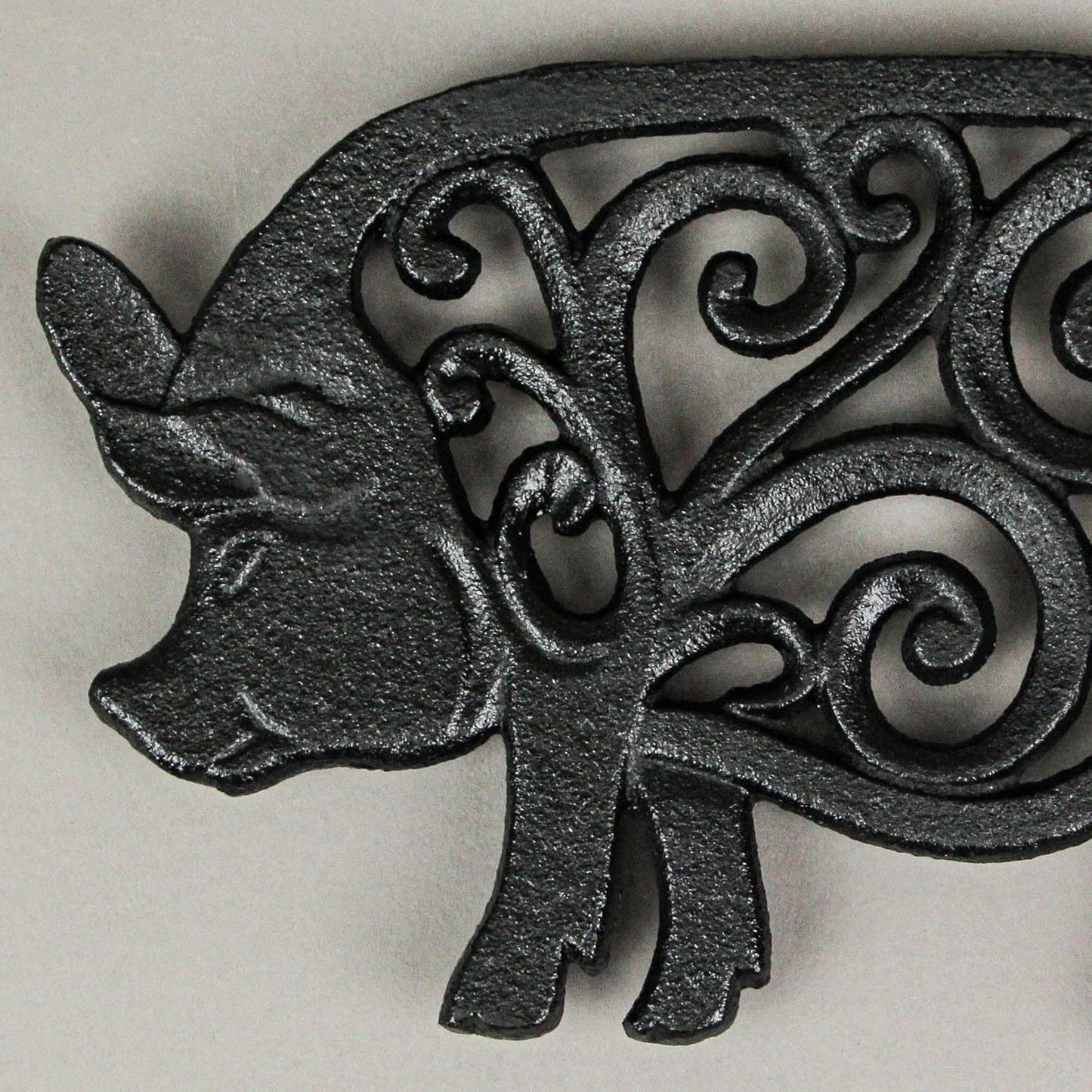 Set of 3 Farm Animal Kitchen Trivets, Black 9 Inch Cast Iron | Rooster, Pig and Cow Designs, Enamel Coating with