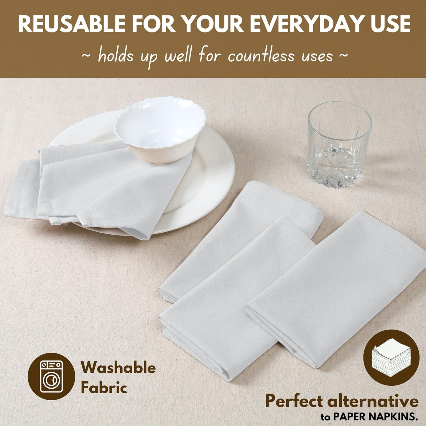 Native Fab Cloth Napkin Set of 12, 100% Cotton, Washable Fabric, Reusable Cloth Napkin 17x17 inches, Table Decor