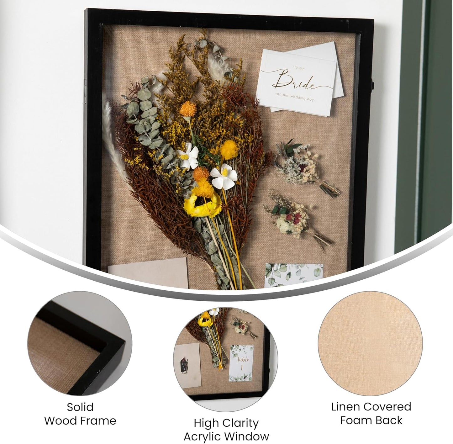 Flash Furniture Peyton Shadow Box Display Case, Solid Pine Wood Frame, Powder Coated Latch and Hinges, Foam Back with
