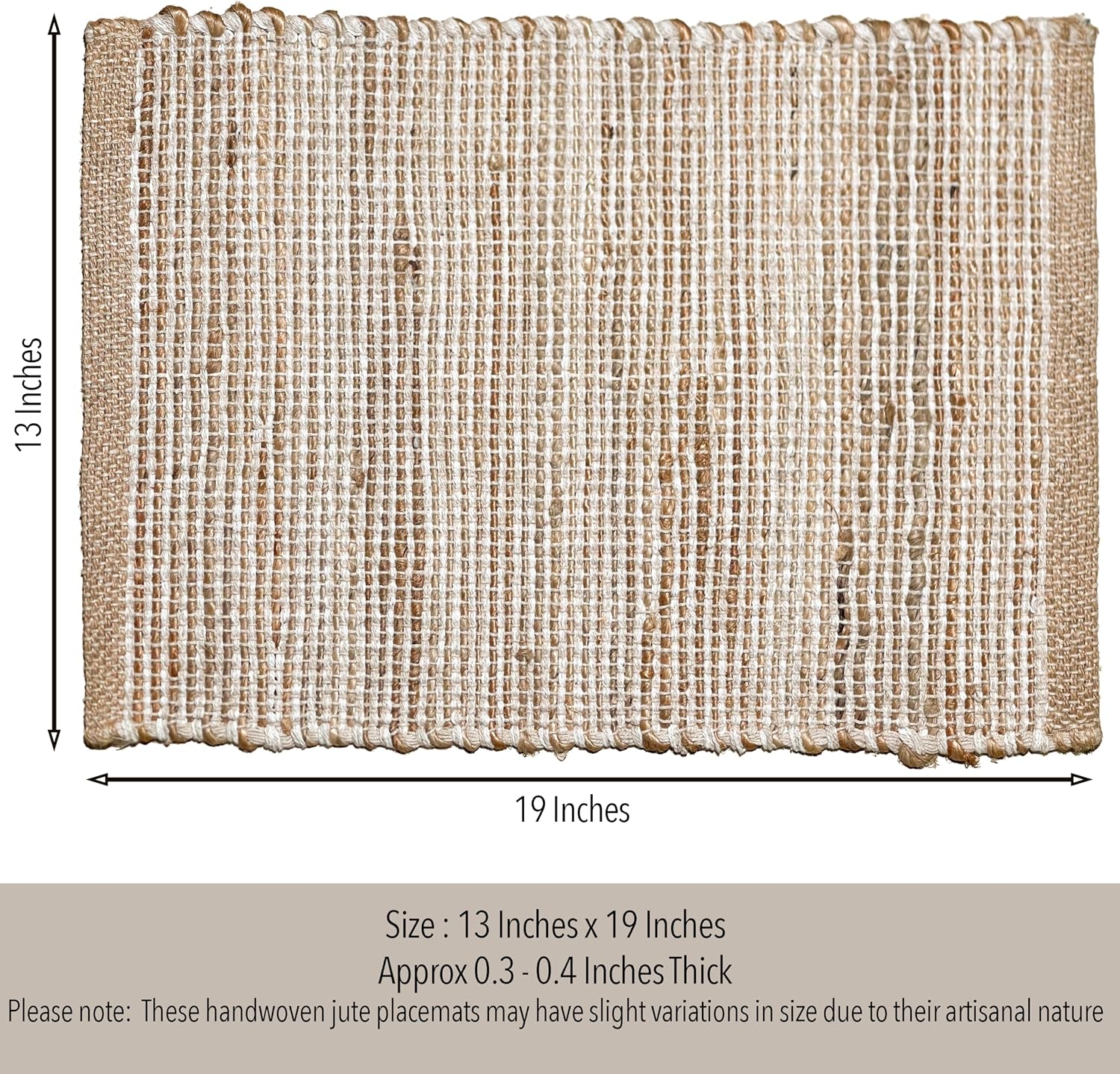 Natural Jute and Ivory Placemats, Set of 4 – Rustic Handmade Boho Table Mats, 13x19 Inch Dining Table Placemats for