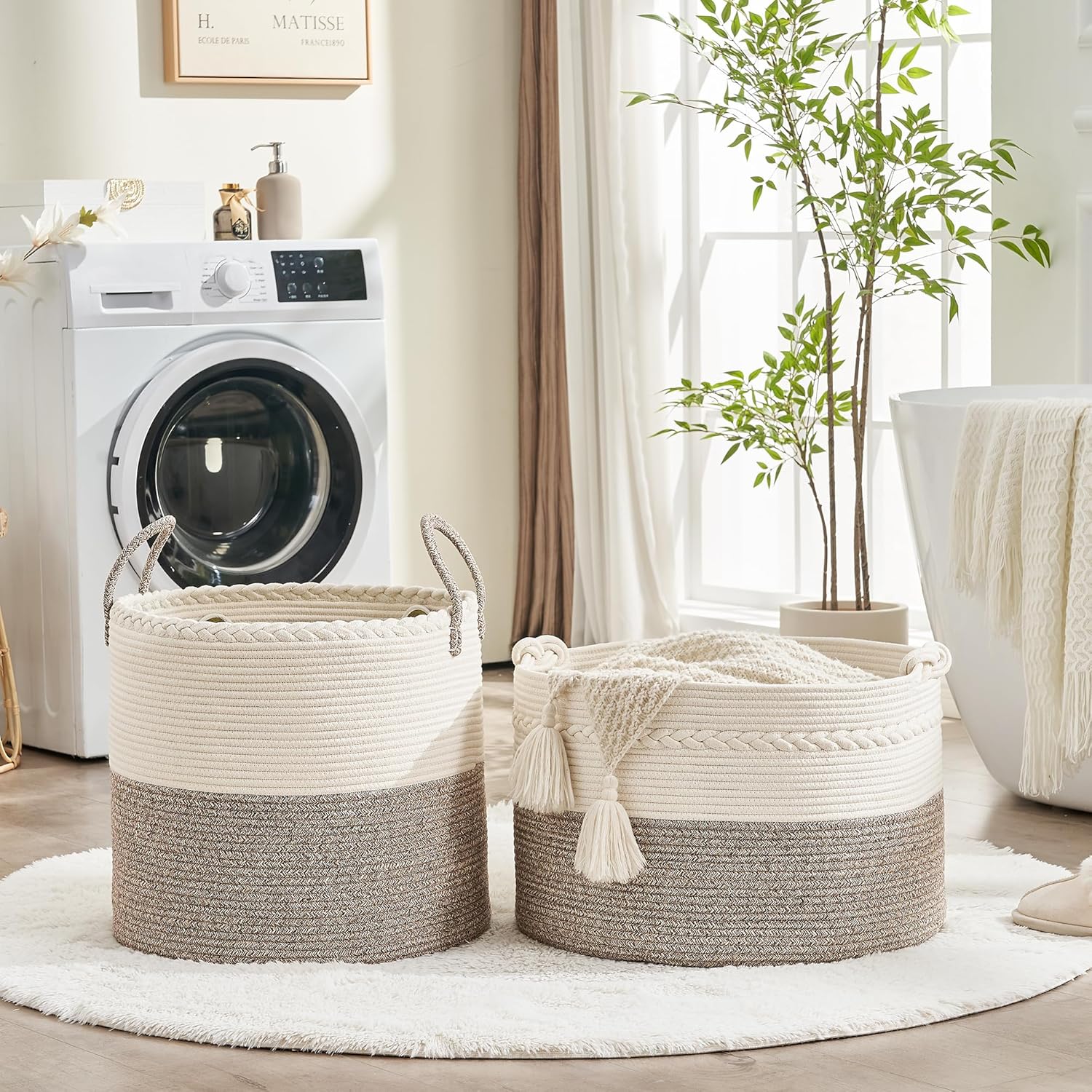 Woven Baskets for storage Baby Laundry Hamper / Beige / 20 x 13