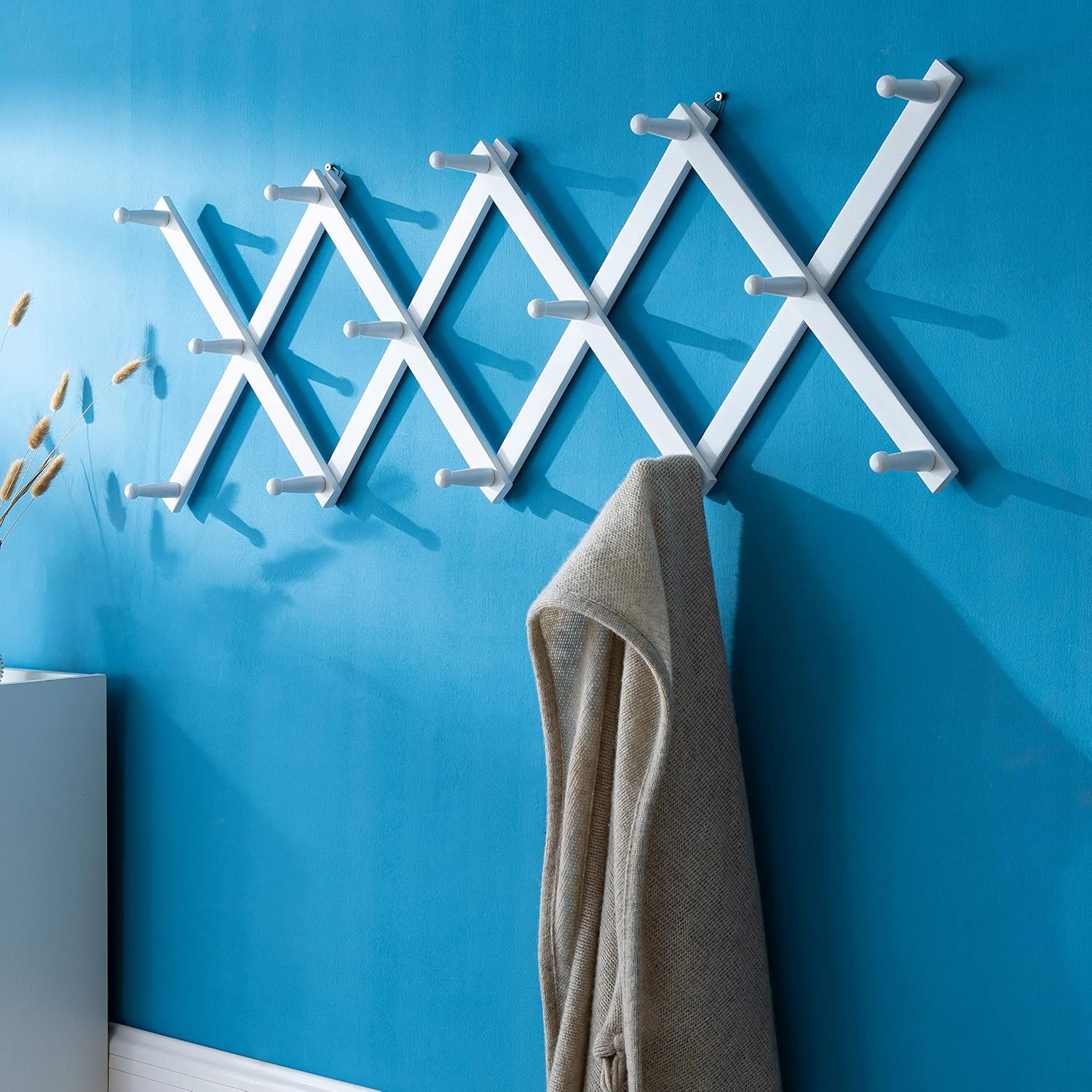 SKOLOO Hat Rack for Wall with 14 Hooks, Pack of 2, Solid Wooden, Modern, Expandable Coat Rack Wall Mount for Coats