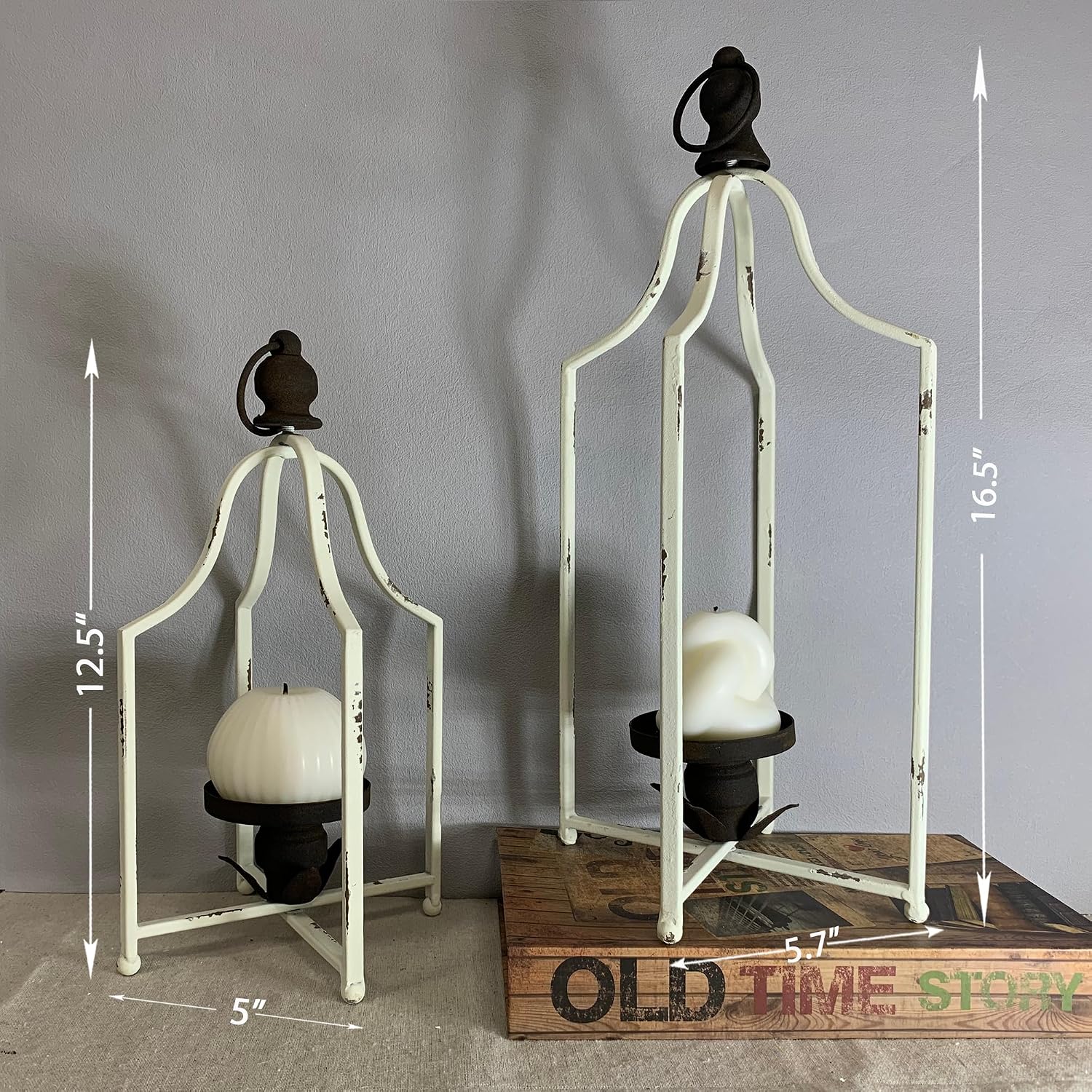 12.5" & 16.5" Timeless Cozy Decorative Lanterns Set of 2, Handcrafted Metal Iron Candle Holders, Farmhouse Elegance