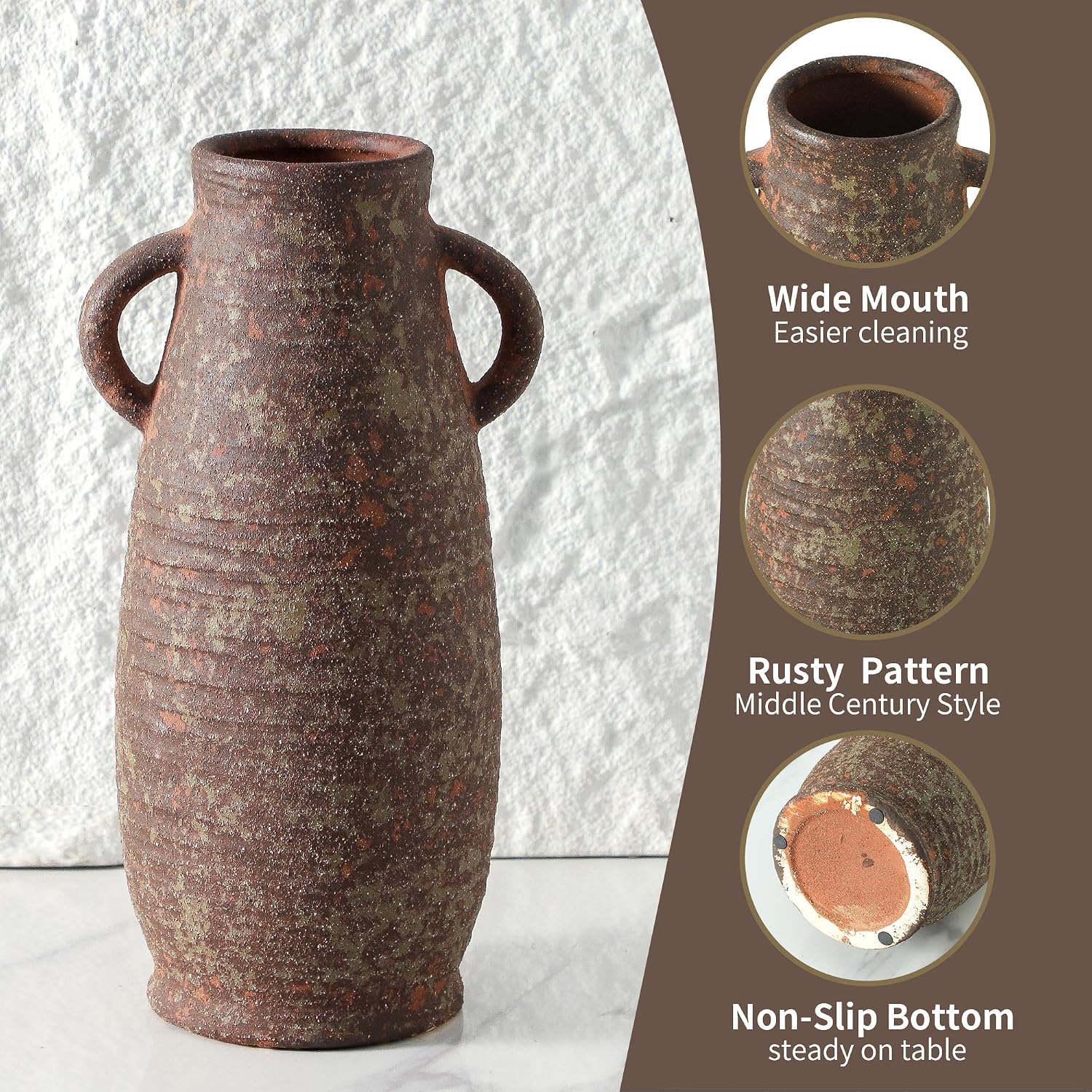 Ceramic Rustic Vase / 203-2-12in / 12.3 Inch
