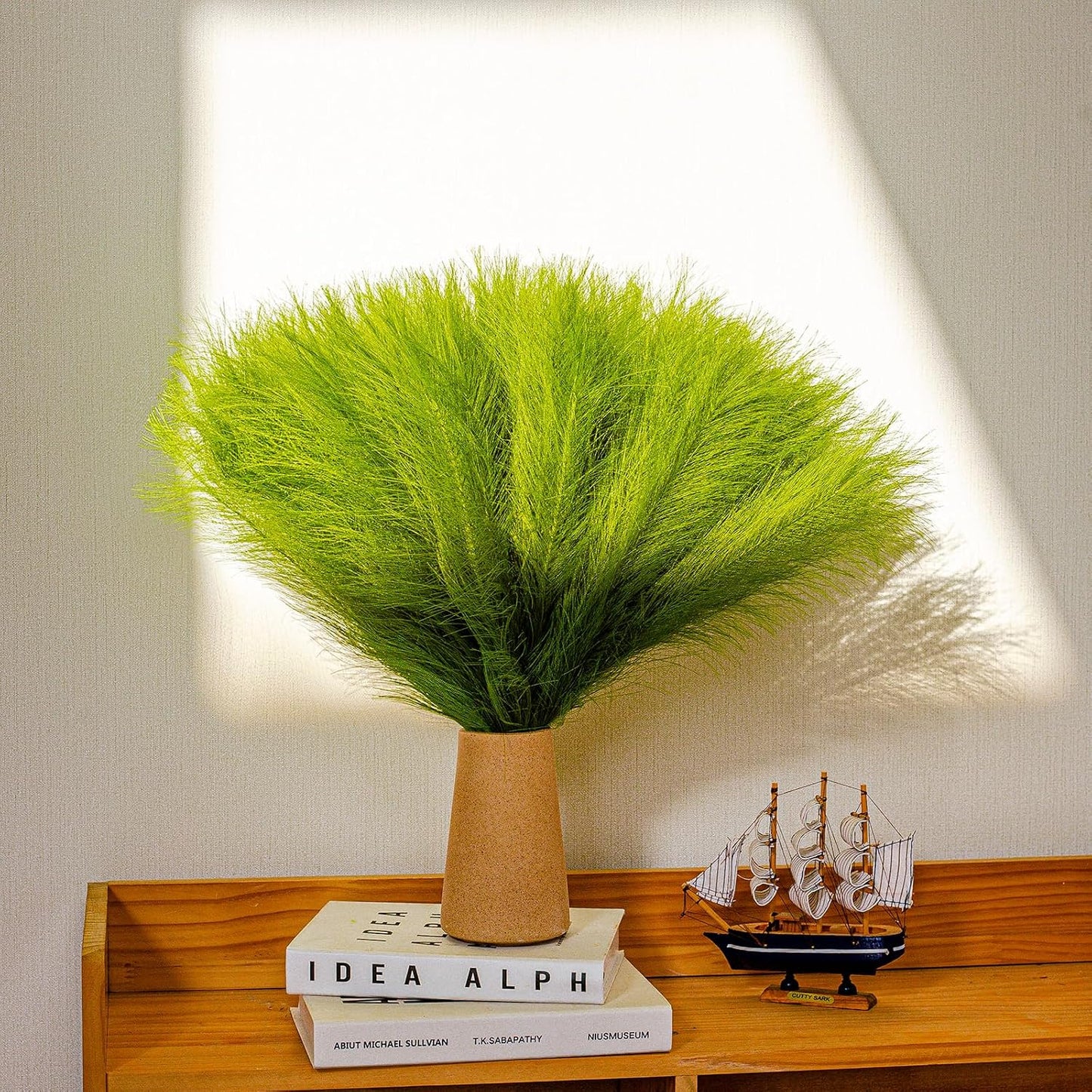 10 Stems 17.7" Artificial Pampas Grass Bouquet Small Pompas Floral Arrangement / Grass Green