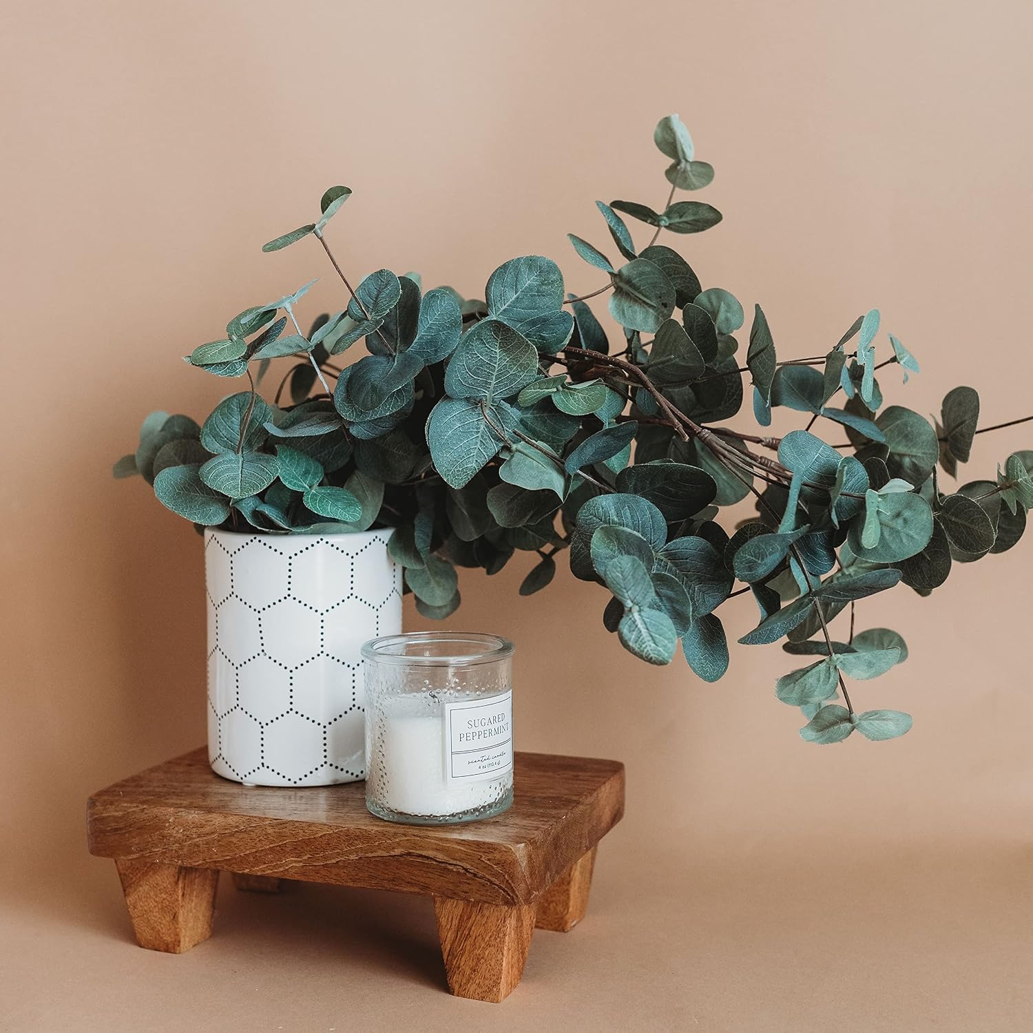 Wooden Tray Pedestal Decor / Dark Polished Mango Wood