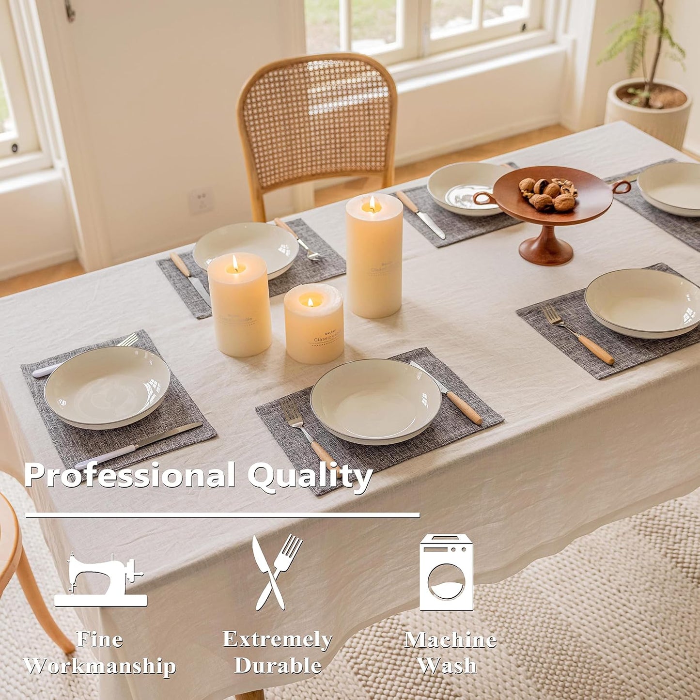Home Brilliant Linen Placemats Set of 6 Heat Resistant Washable Placemats for Parties Buffet Dinner, 13 x 19 inches