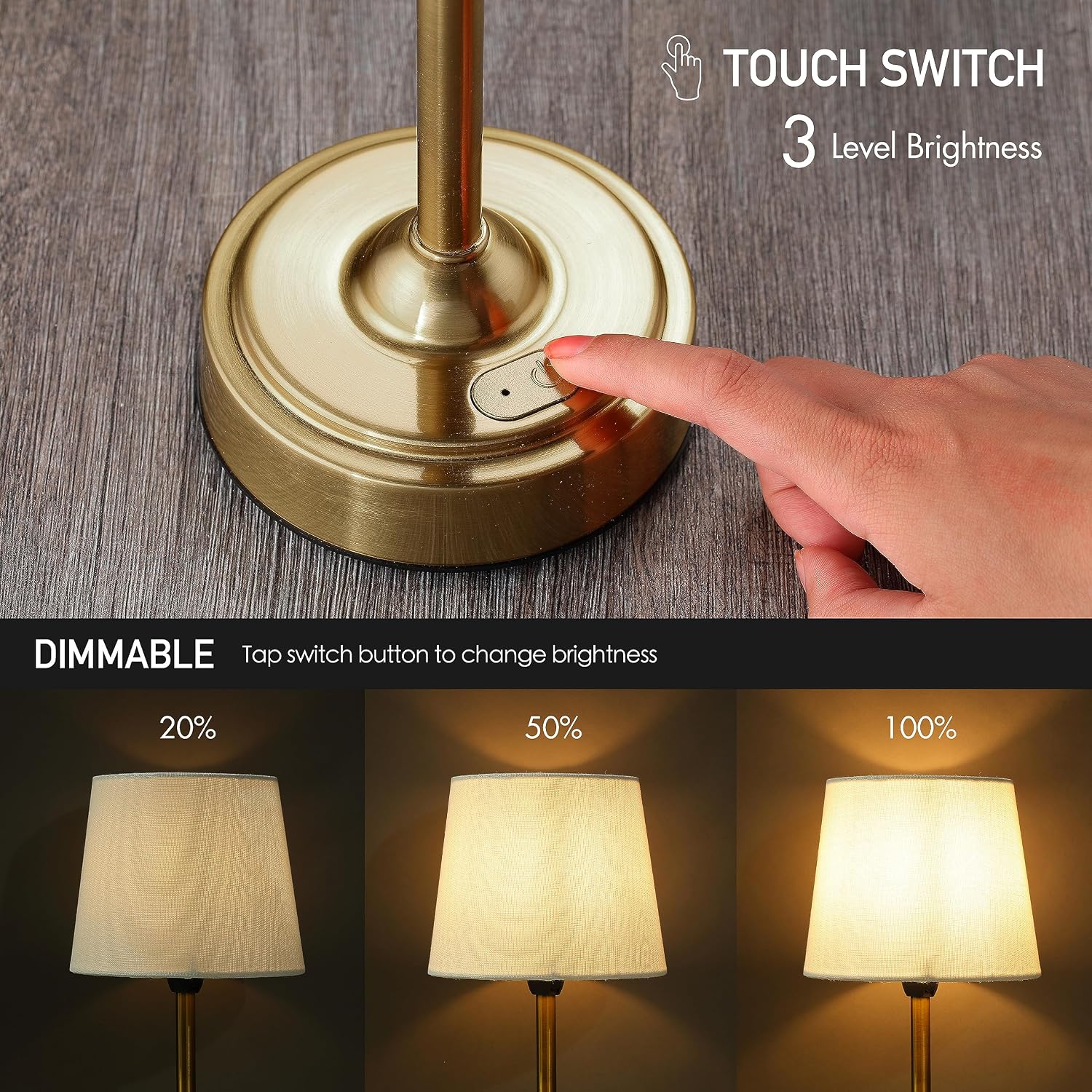 O’Bright Seraph - Cordless LED Table Lamp with Dimmer, Built-in Rechargeable Battery, 3-Level Brightness, Patio Table