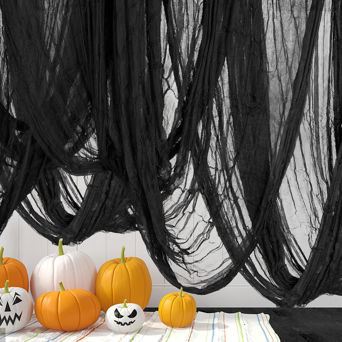 315 x 85 Inch Halloween Creepy Cloth, Black Halloween Scary Spooky Cloth