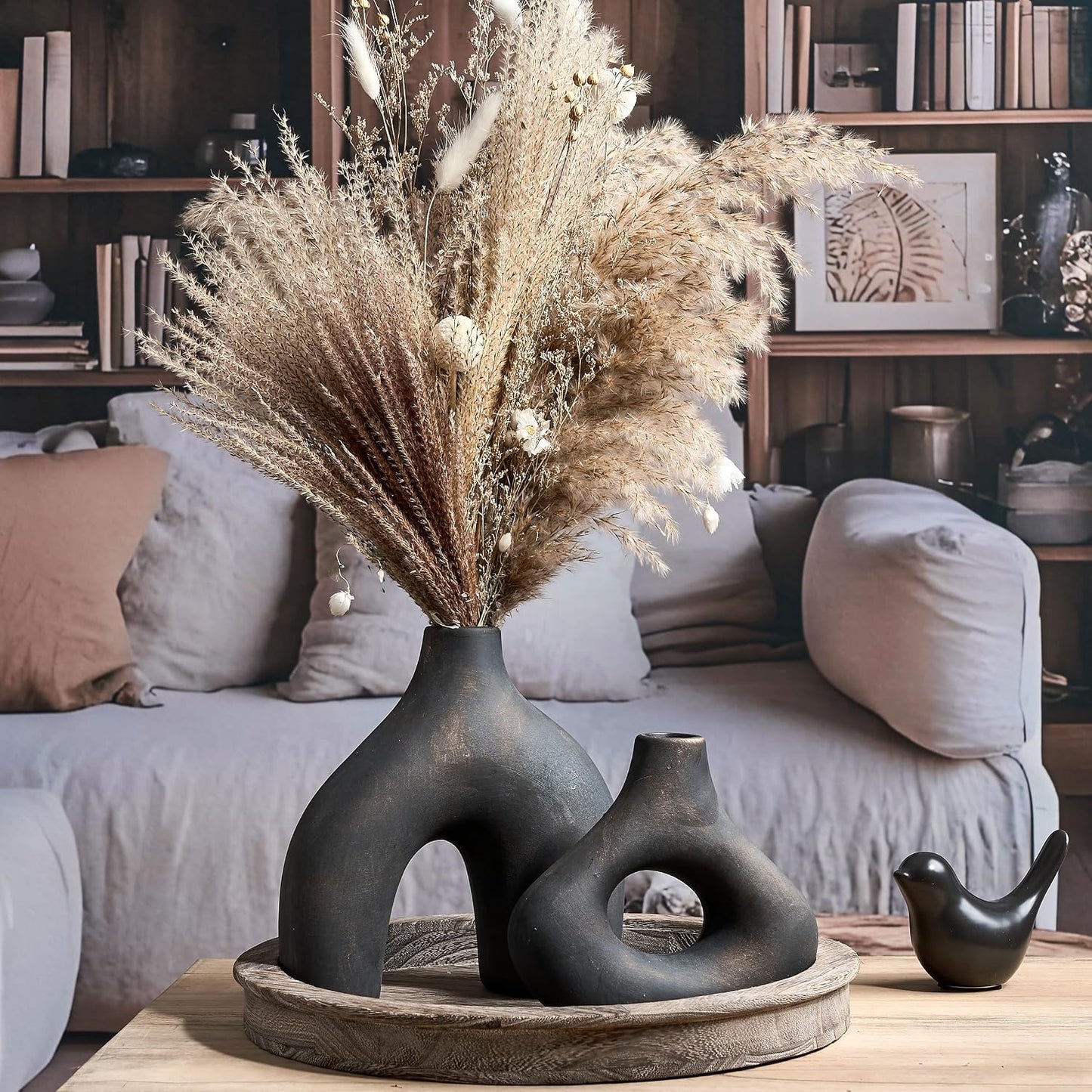 Ceramic Vase for Minimalist Bohemian Decor / Black Bronze / Set of 2
