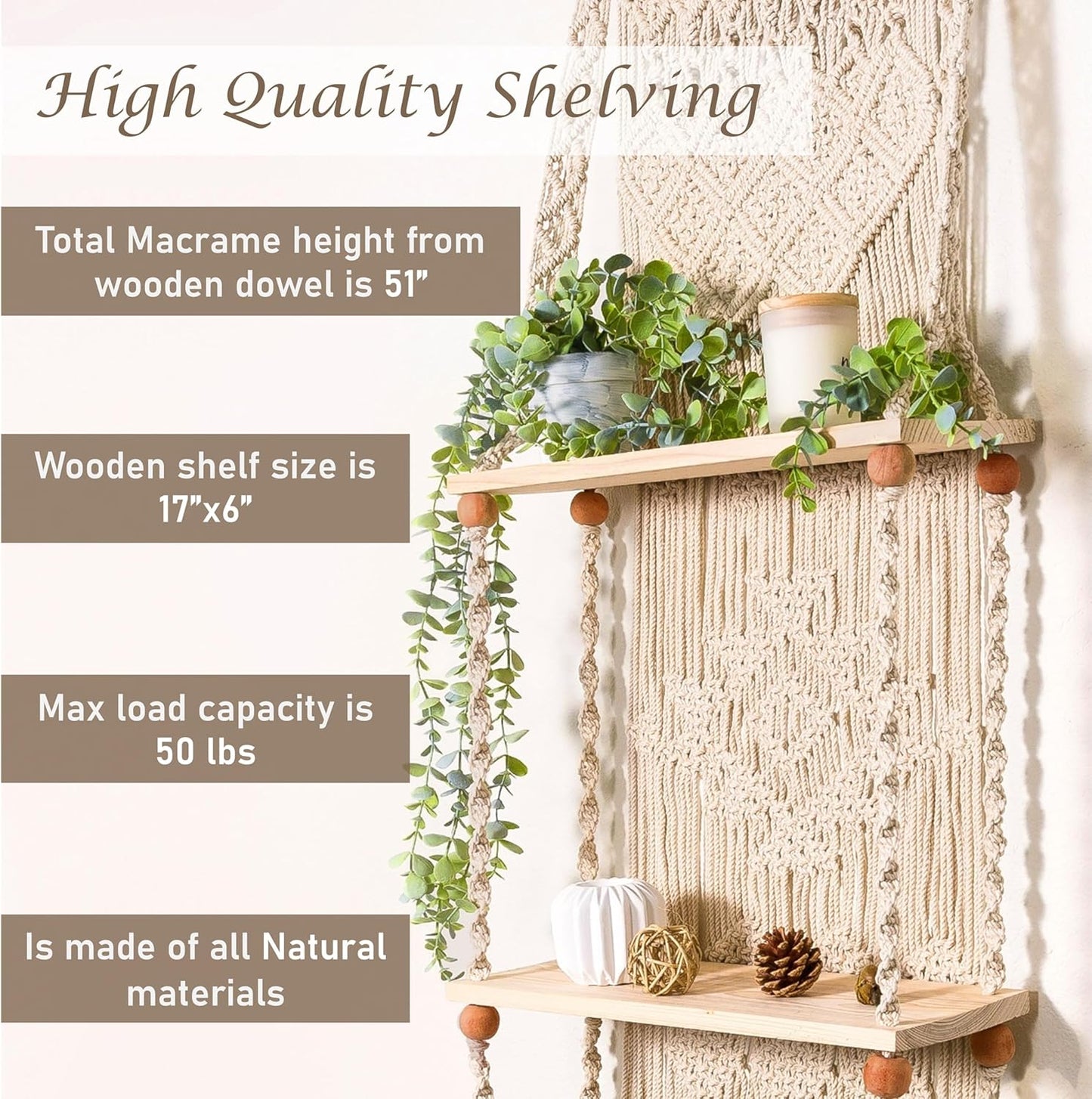 Handmade of Woven Rope Boho Shelves Organizer / Tier 3