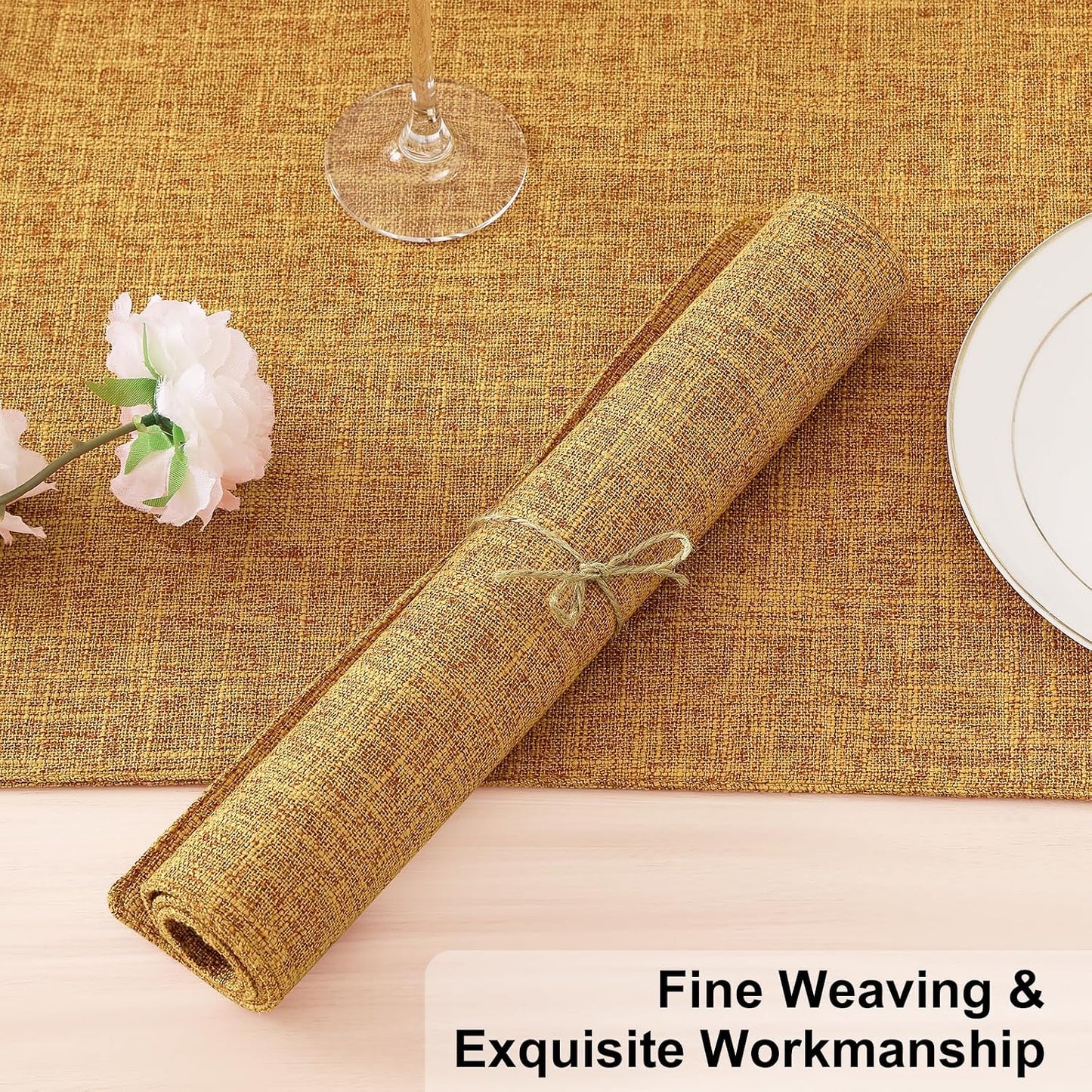 Homaxy Cloths Placemats for Dining Table Set of 6, 13" x 19", Amber | Heat Resistant, Washable, Cotton Linen Blend