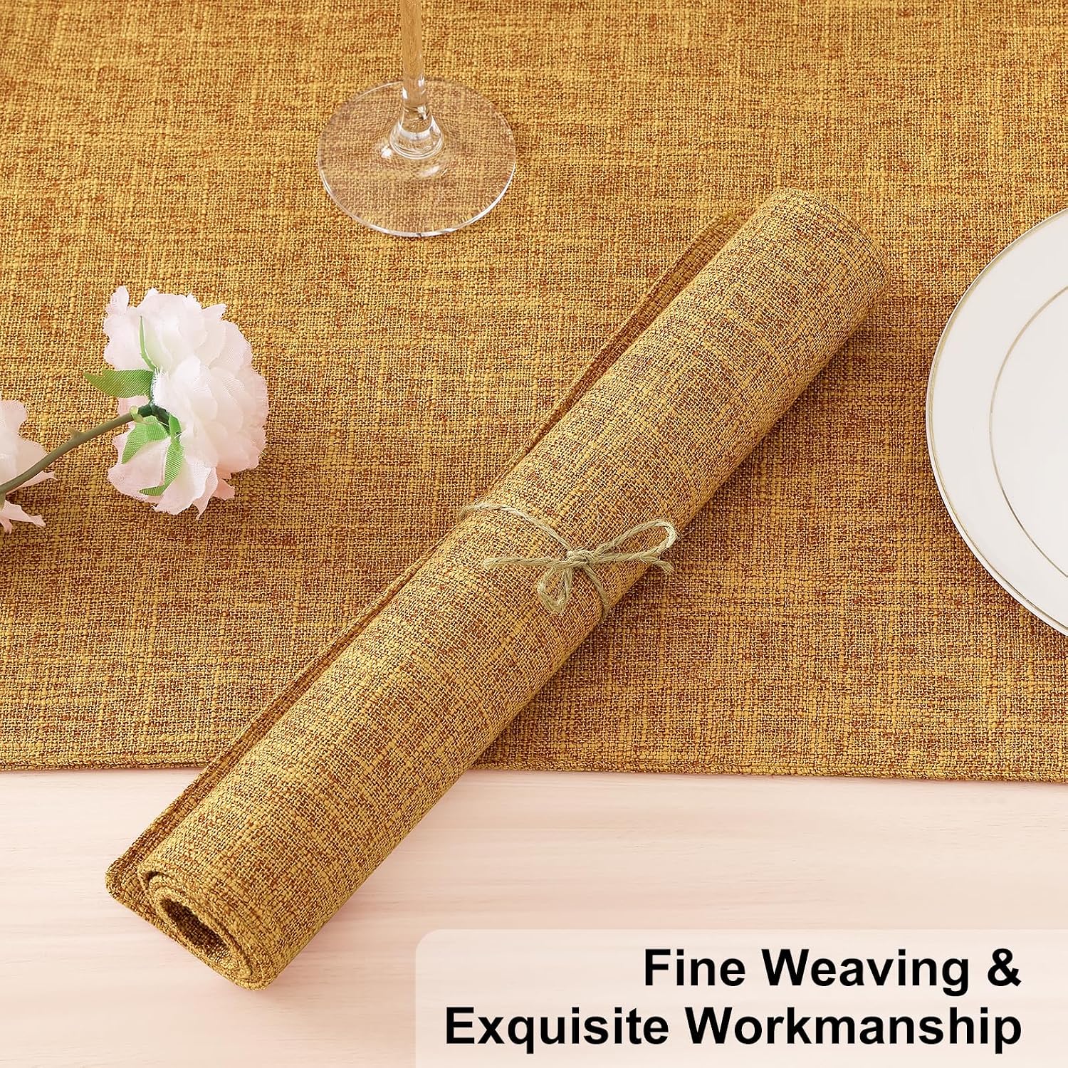 Homaxy Cloths Placemats for Dining Table Set of 6, 13" x 19", Amber | Heat Resistant, Washable, Cotton Linen Blend