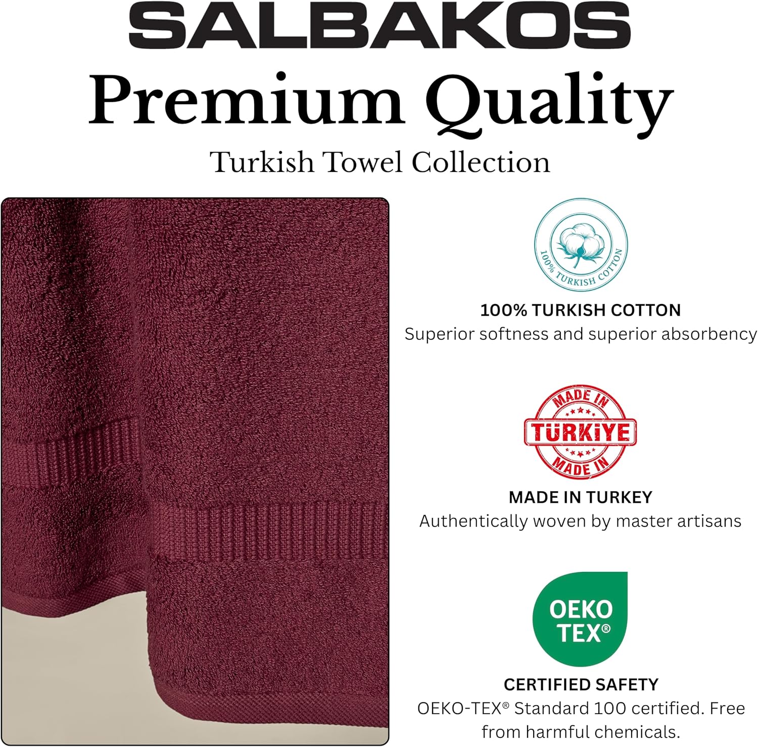 SALBAKOS 2-Piece 100% Turkish Cotton Bath Mat Towel, 20x34 inch, Wine | Bathroom Floor Towels, Thick Soft Most