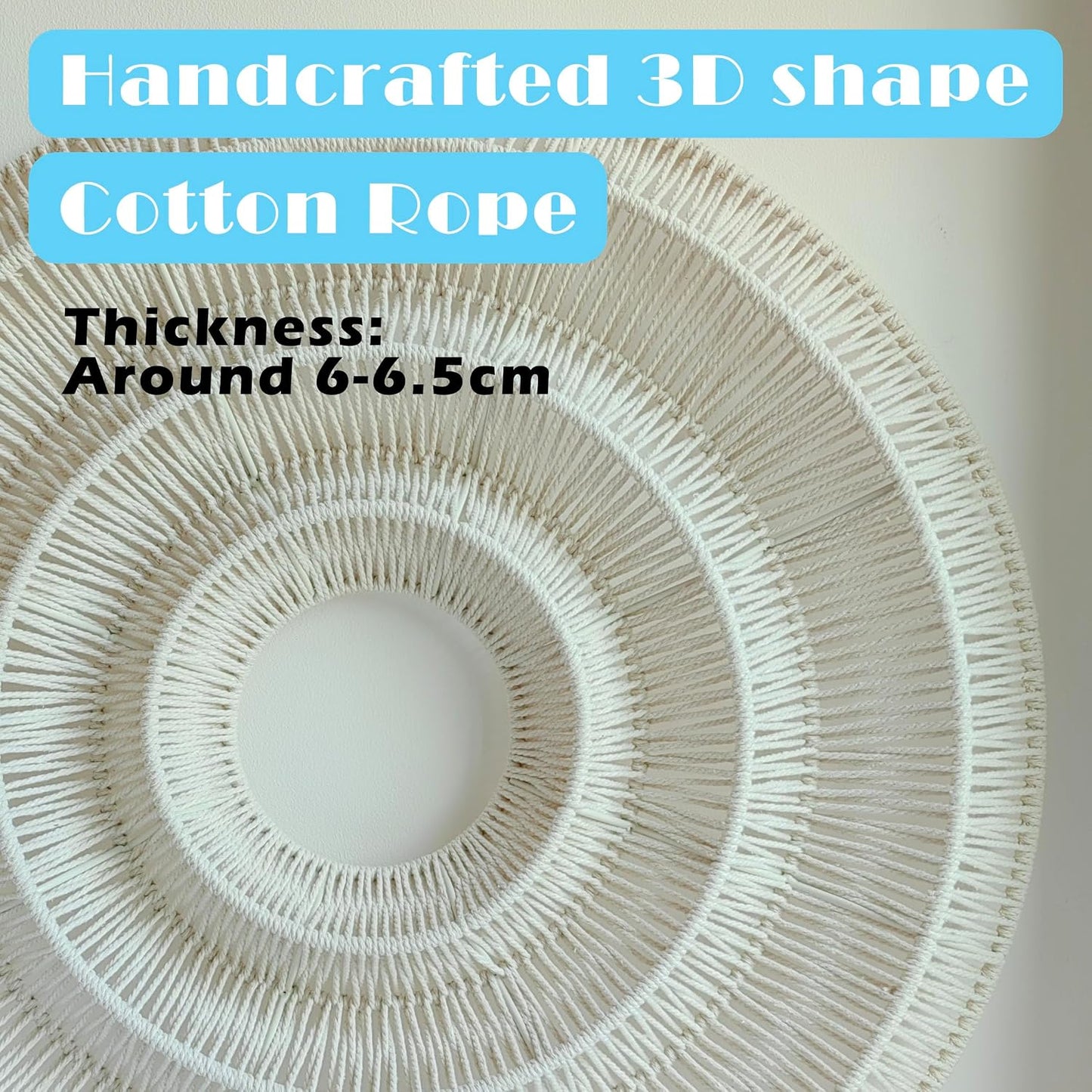 3D Round Boho Wall Basket. Large Rustic Wall Art / Beige