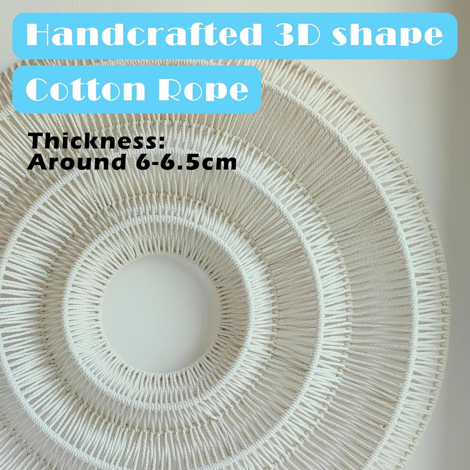 3D Round Boho Wall Basket. Large Rustic Wall Art / Beige