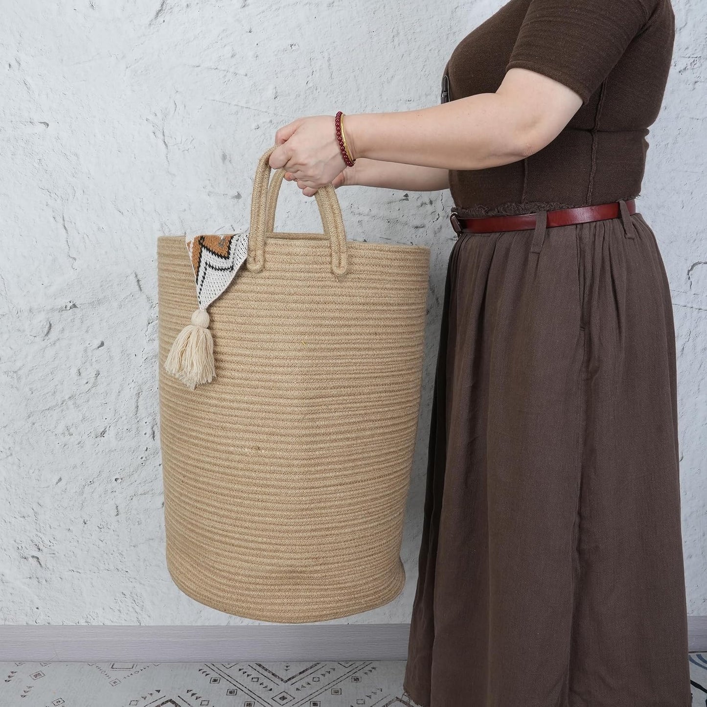 Cotton Rope Laundry Basket Hamper for Clothes Woven Storage Basket / Large / Jute