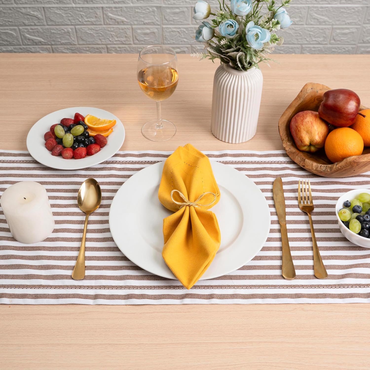 Blue Needles Set of 12 Hemstitch Linen Napkins 100% Cotton Golden Yellow Cloth Dinner Napkins 18x18 inches, Soft