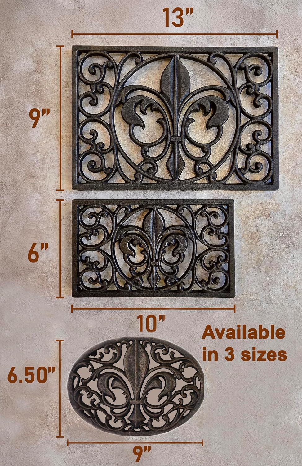 Lulu Decor,100% Cast Iron Oval Fleur de lis Trivet, Set of 2, for Hot Dishes or Pots, Beautiful Intricate Design