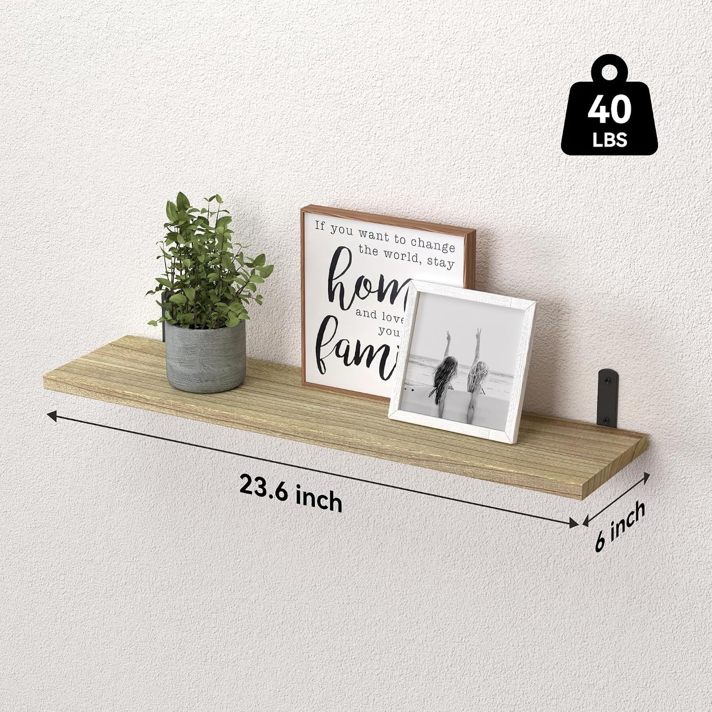 Wood Floating Shelves / 24 Inch / Rustic Brown / Set of 6