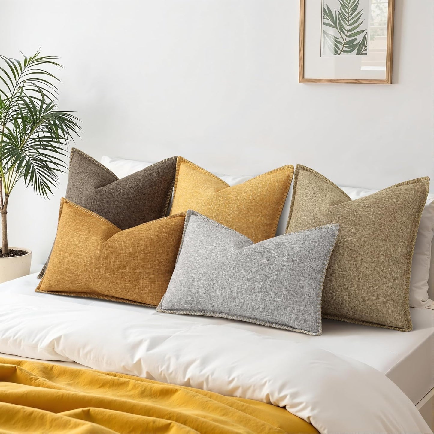 Fall Decorative Throw Pillow Covers Square Faux Linen Outdoor / Bronze Gold / 18 x 18 / Set of 2