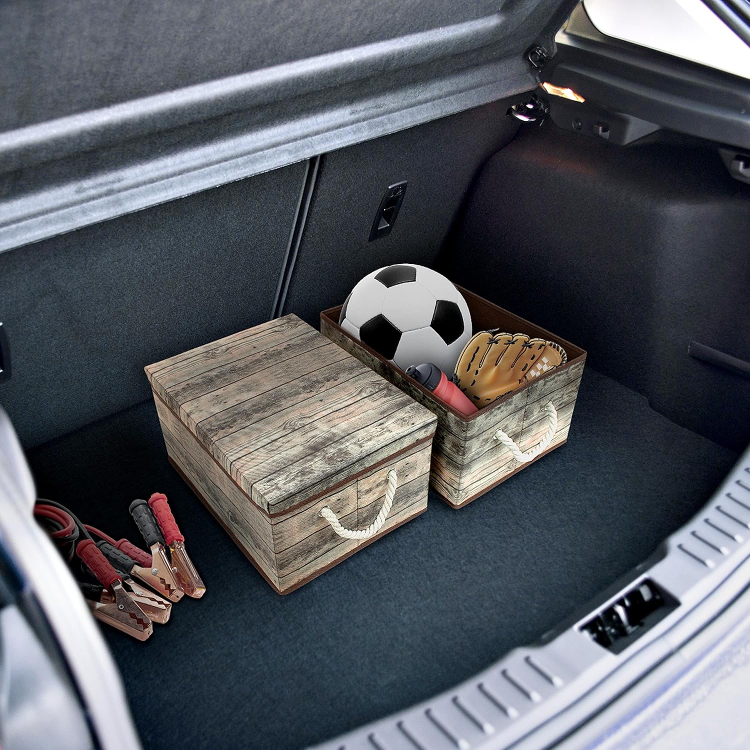 Sorbus Storage Box Set with Lid, Carry Handles, Foldable Frame, Rustic Wood Grain Print Bins, Great for Toys