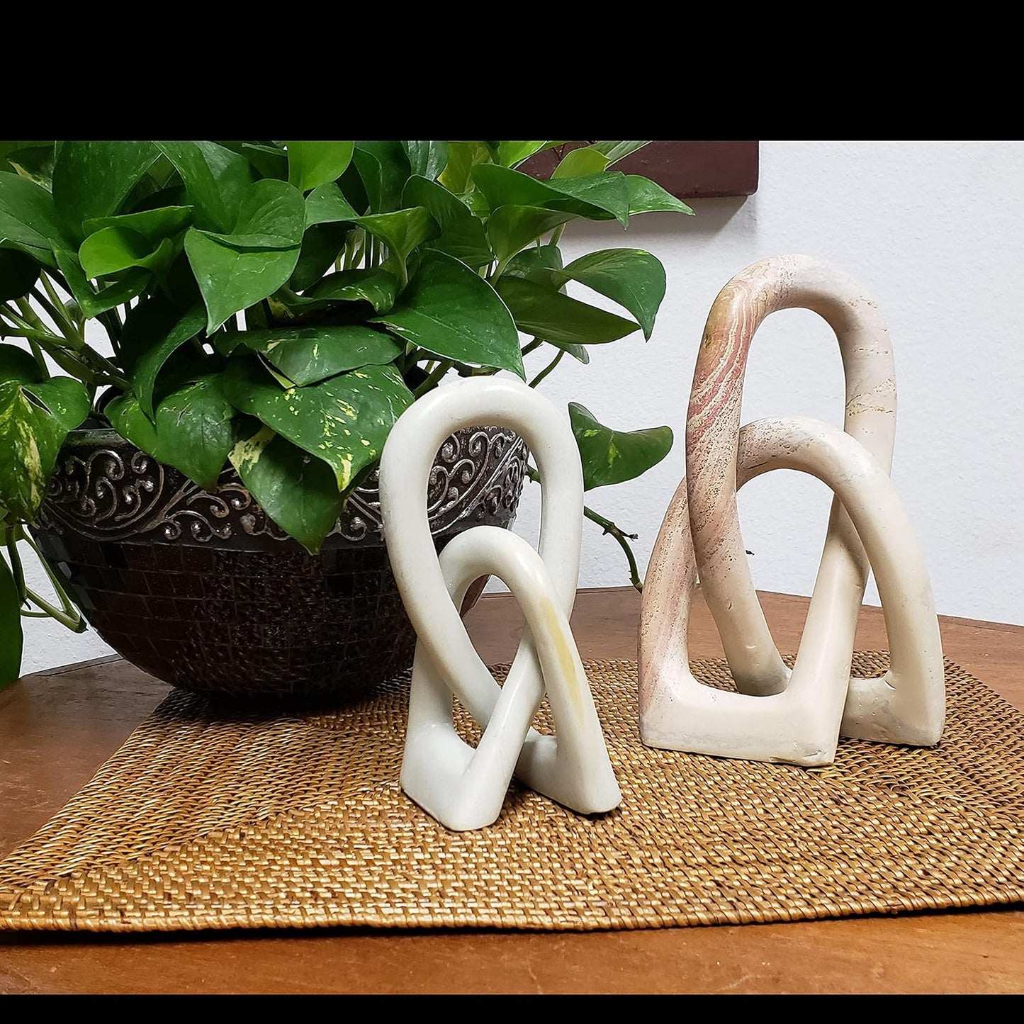 Continuous Looped Entwined Love Knot Sculpture Unique Modern Contemporary Décor / Natural / 6 Inch