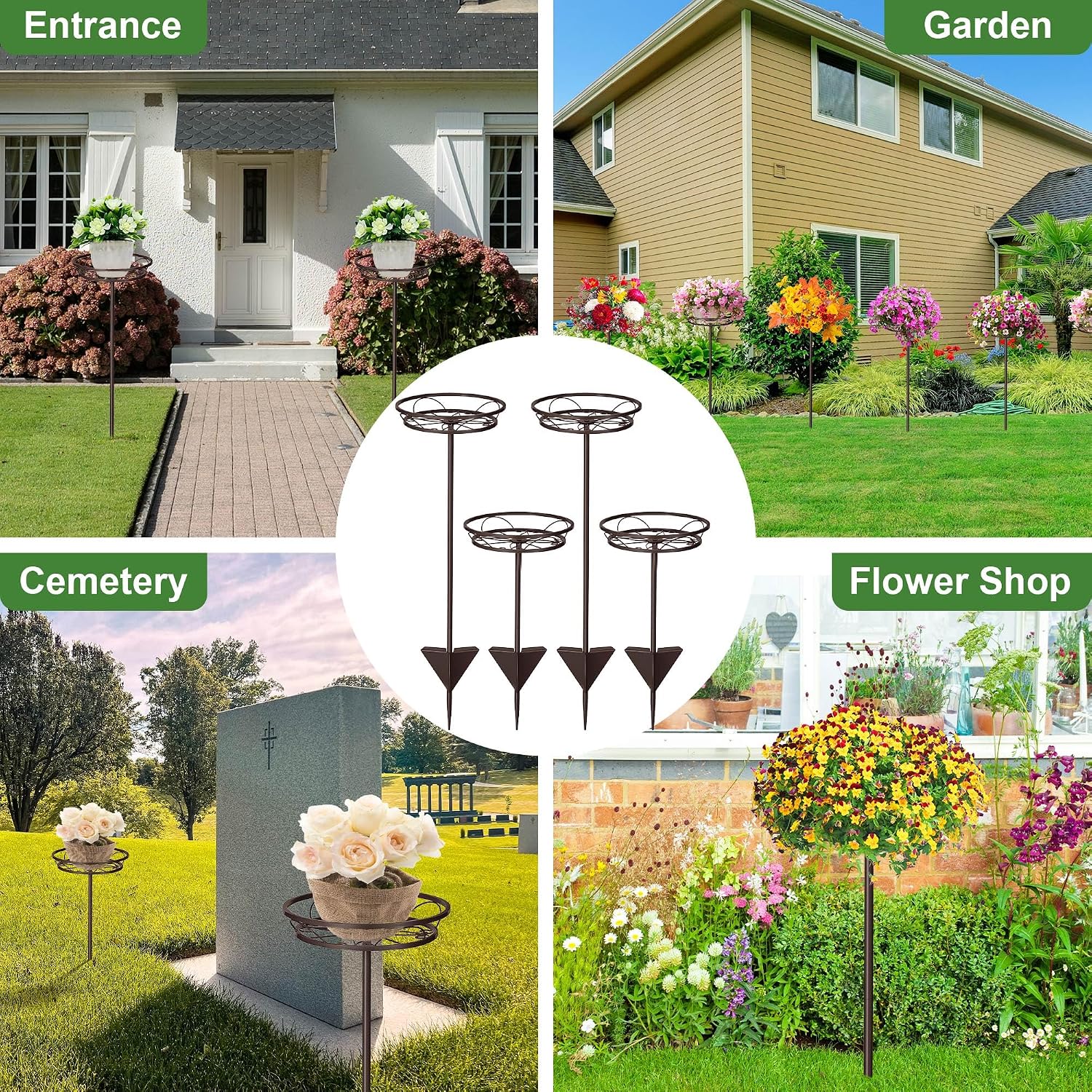 Tellingyou 4 Pack Adjustable Outdoor Flower Pot Stand, Plant Stands(Brown) | Metal, Spring Summer Versatile Plant