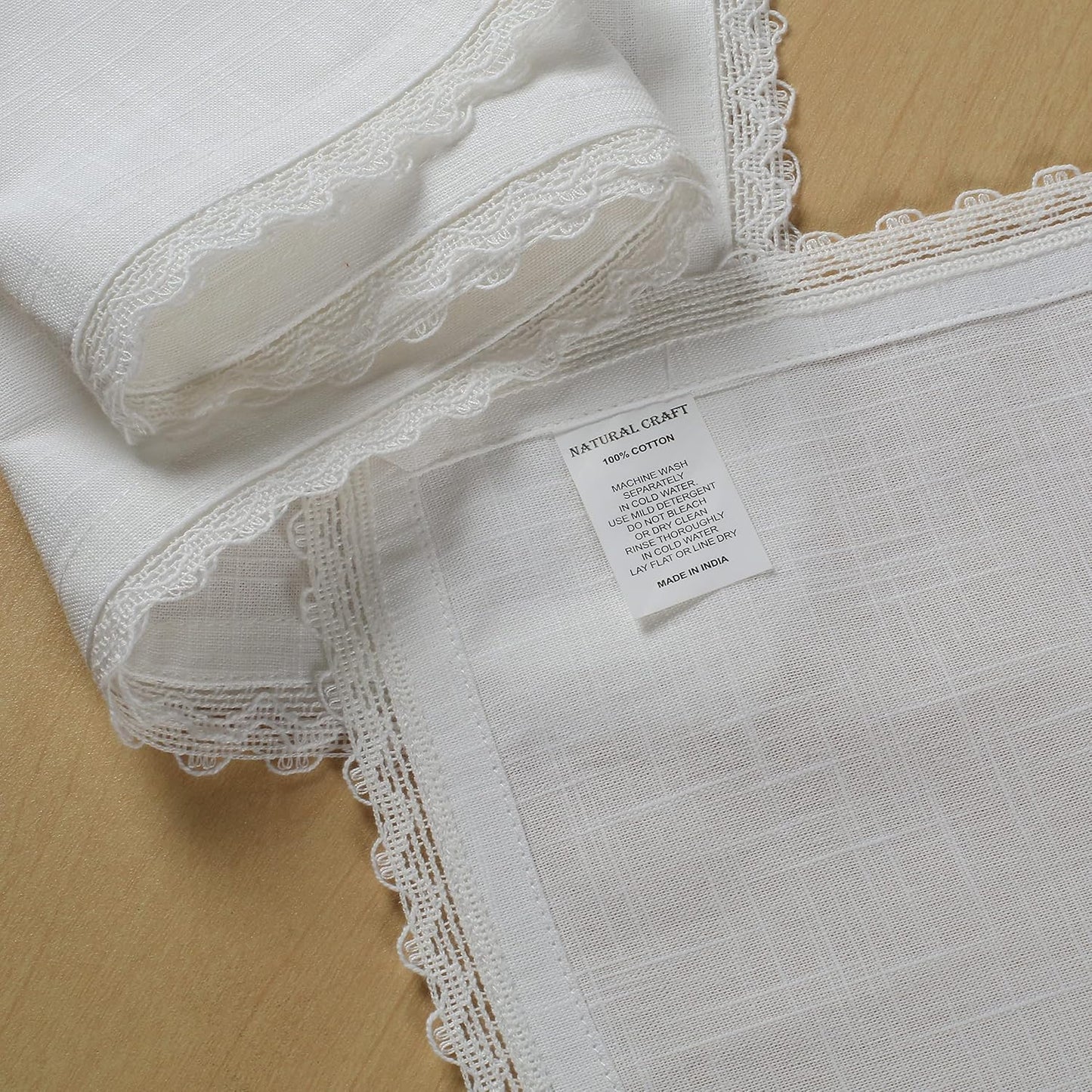 NATURALCRAFT Cloth Napkins Set of 12 Cotton Linen 18x18 inch White Lace | Washable Fabric Soft Durable Breathable for