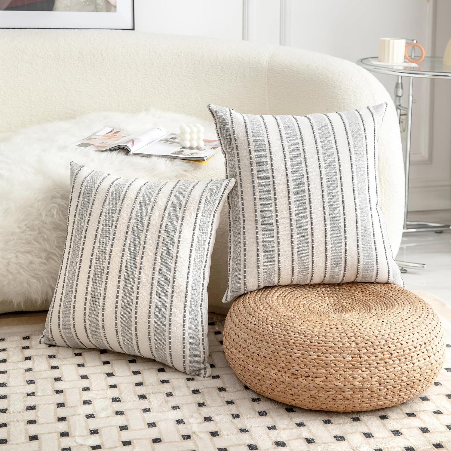 Farmhouse Textured Pillow Case / Grey / 18 x 18 / Set of 2