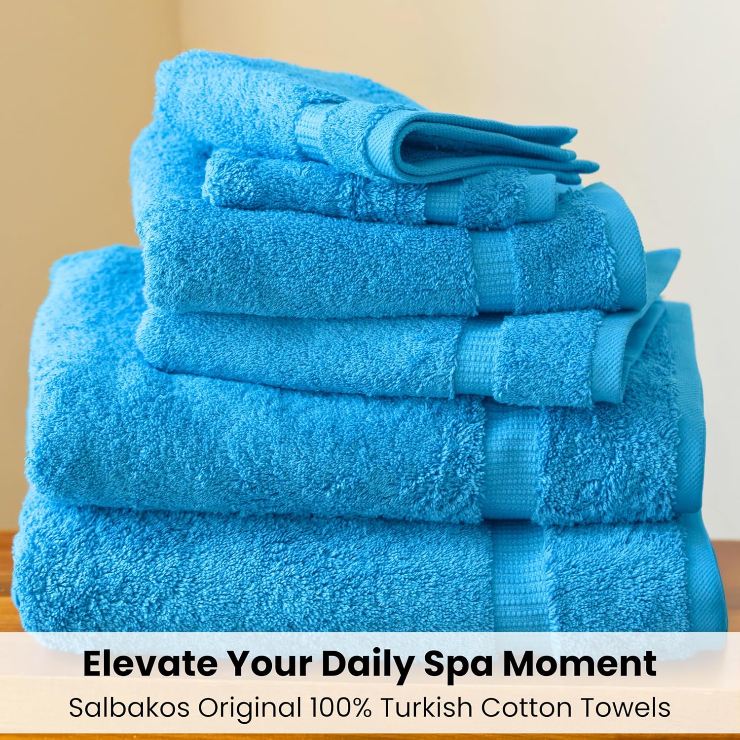 SALBAKOS 100% Turkish Cotton Bathroom Towel Set of 6-Piece, Aqua | 630 Gsm Thick Super Soft Highly Absorbent 2 Bath + 2