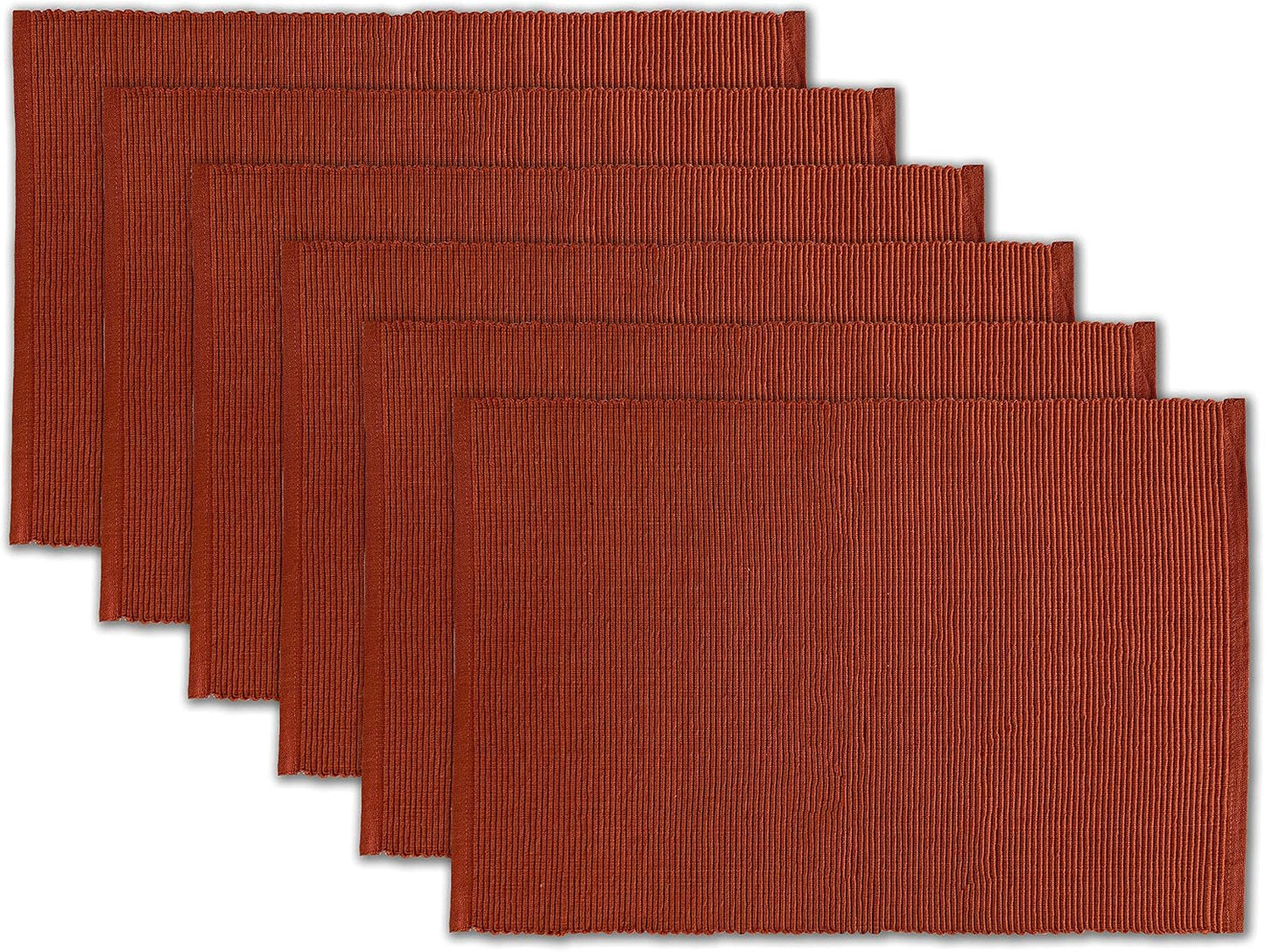100% Cotton Ribbed Placemats - Set of 6-13 x 19 Inches - Rust/Burnt Orange - Everyday/Thanksgiving/Fall - Thick