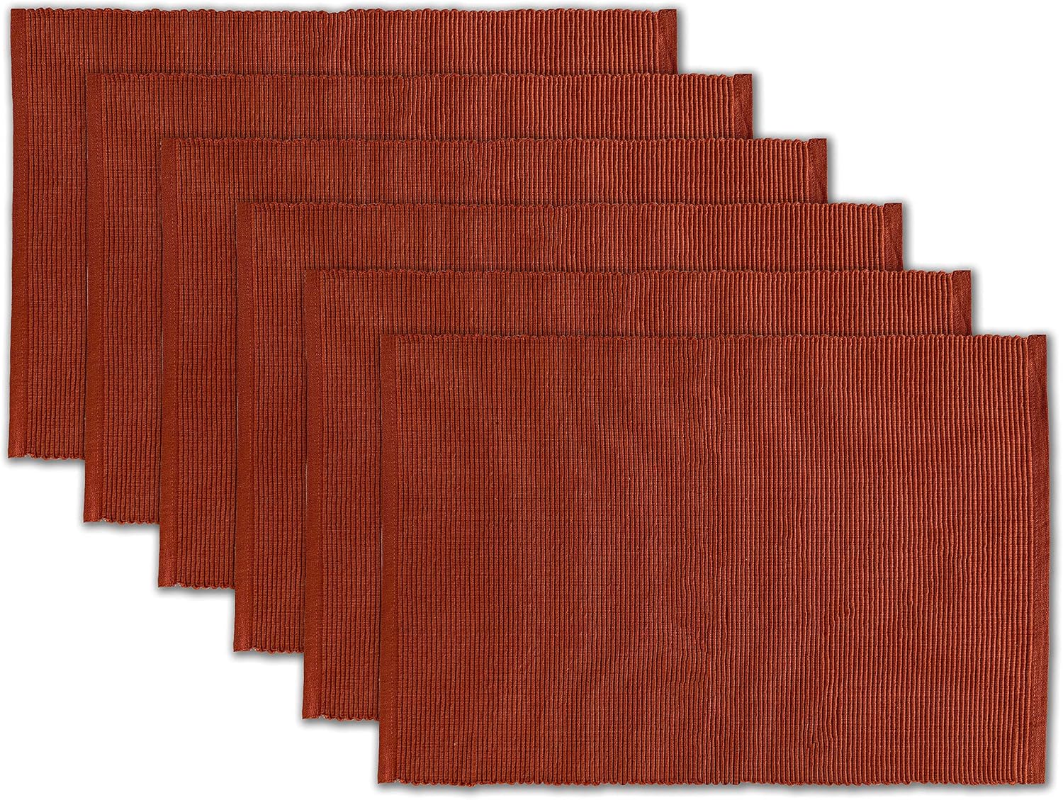100% Cotton Ribbed Placemats - Set of 6-13 x 19 Inches - Rust/Burnt Orange - Everyday/Thanksgiving/Fall - Thick