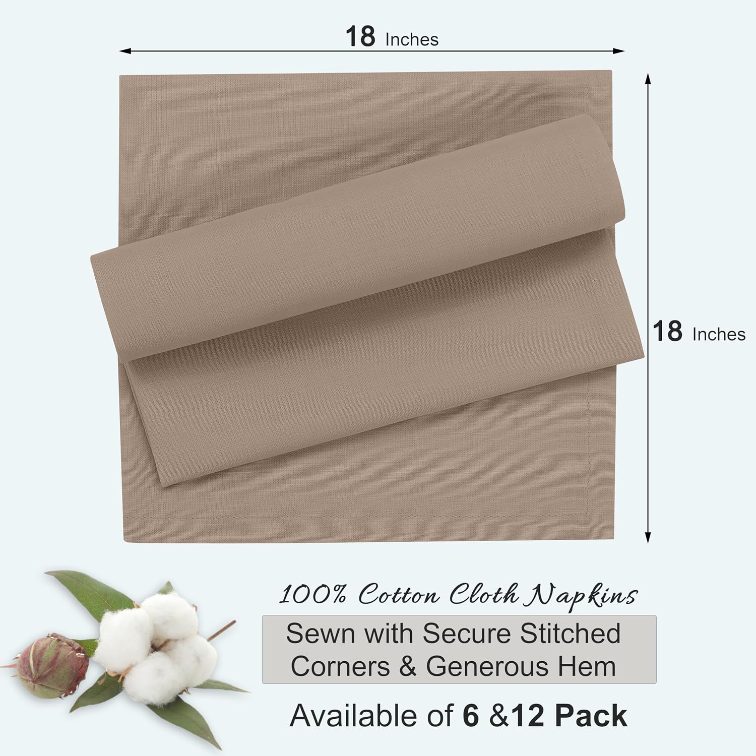 Ruvanti Cloth Napkins Set of 12, 100% Cotton 18”x18” - Light Taupe | Washable, Soft, Durable & Absorbent Everyday