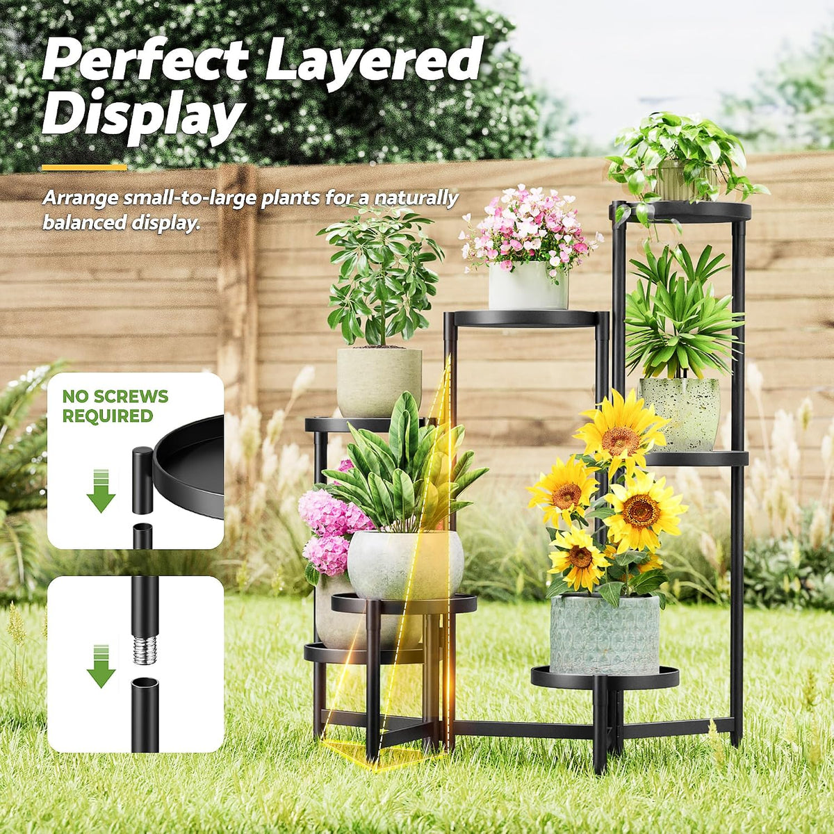 7 Tier Large Tiered Plant Stand Indoor, 7.9 Inch Wide Tall Corner Metal Plant Stands Outdoor for Multiple Plants