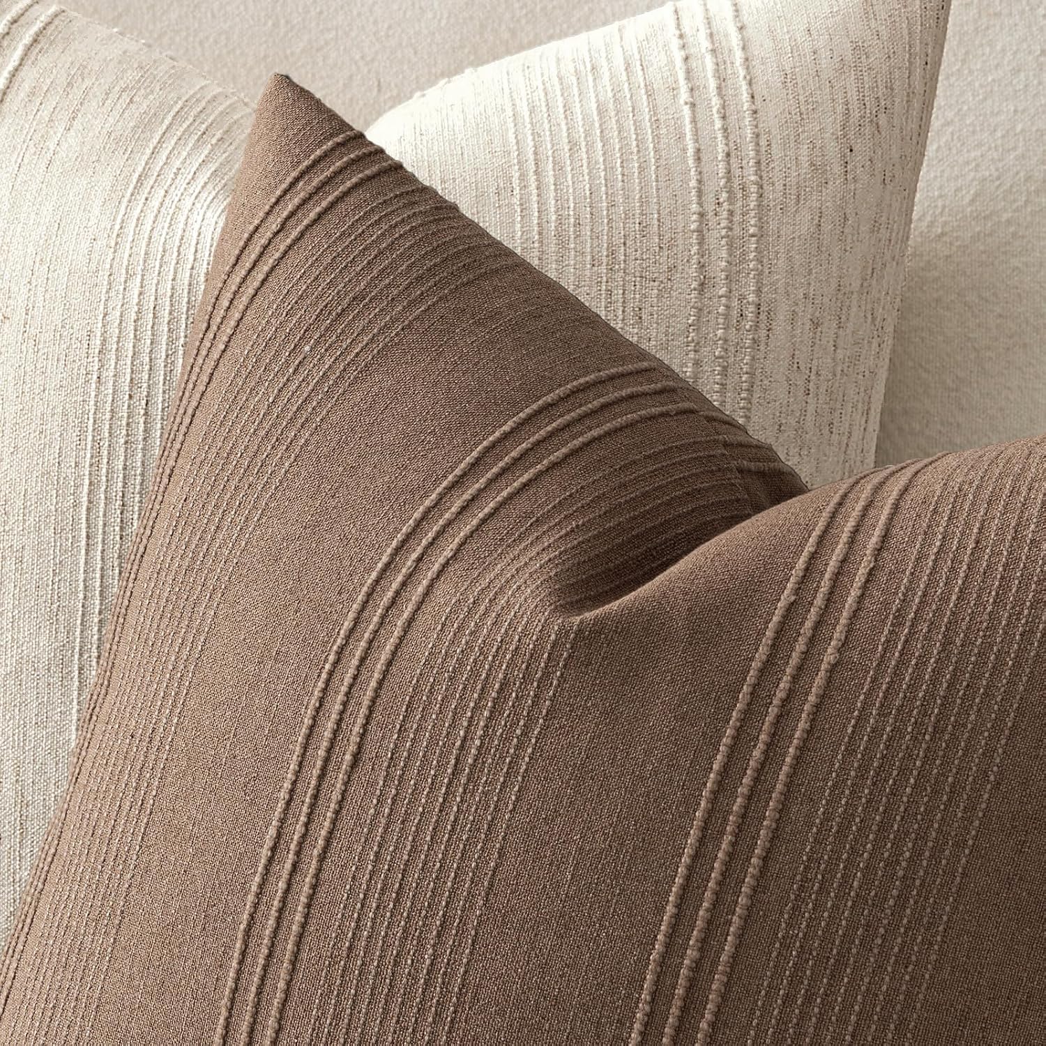 Striped Throw Pillow Covers Decorative Textured Pillow Covers / 18 x 18 / Coco Brown / Set of 2