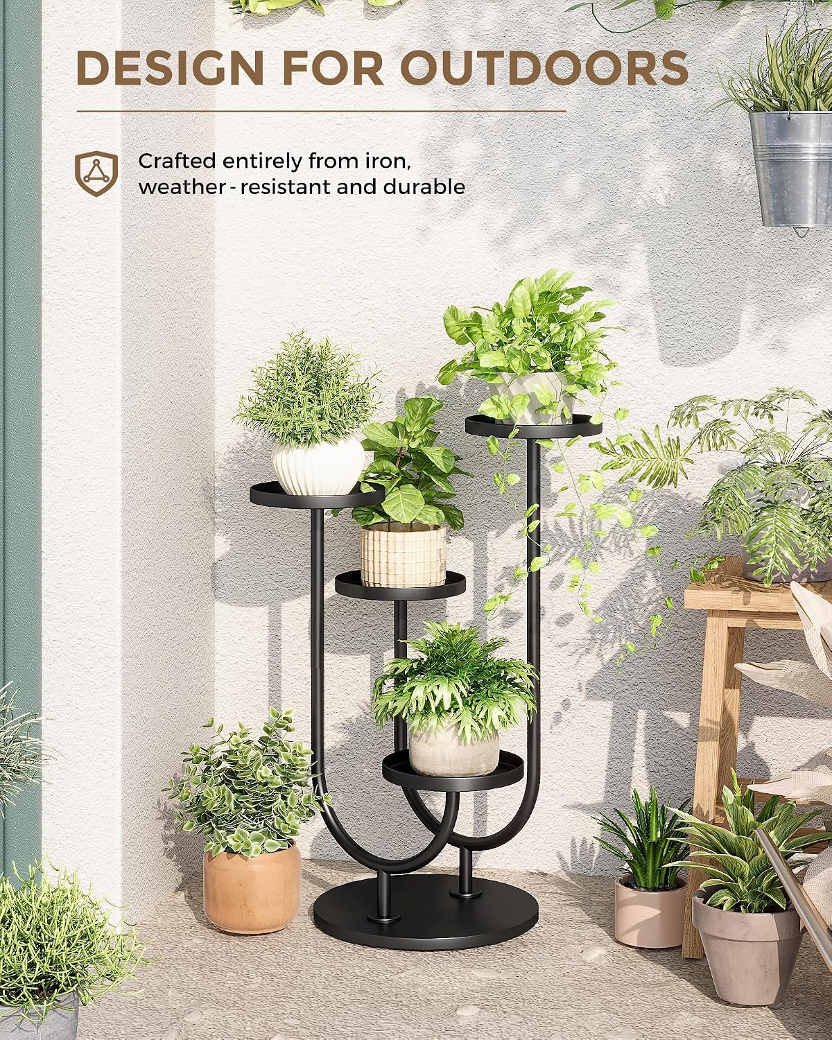 Bamworld Upgraded Outdoor Plant Stand Metal Plant Stand Indoor Corner Plant Stands 4 Pots Plant Shelf for Tall Plant