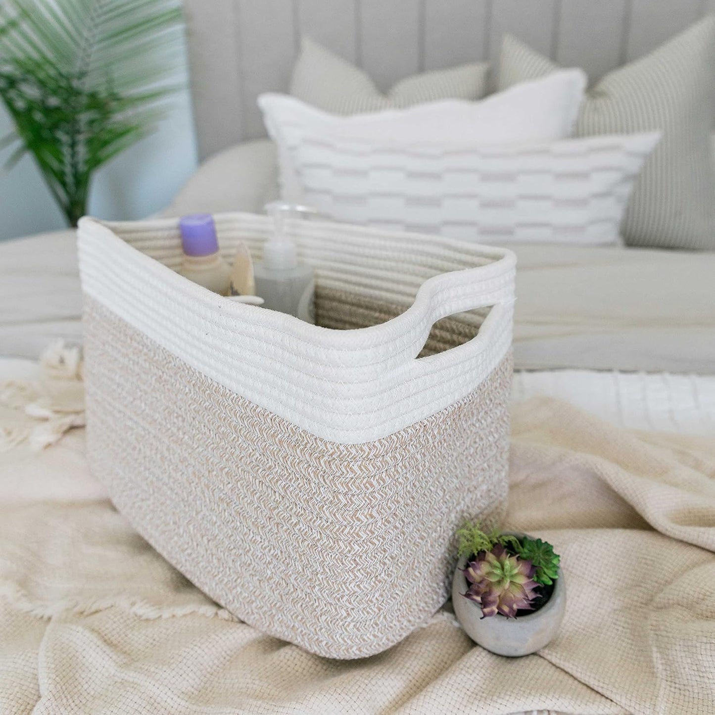 Woven Storage Baskets for Organizing / Mixed Honey / 15 x 10 x 9 / Set of 3